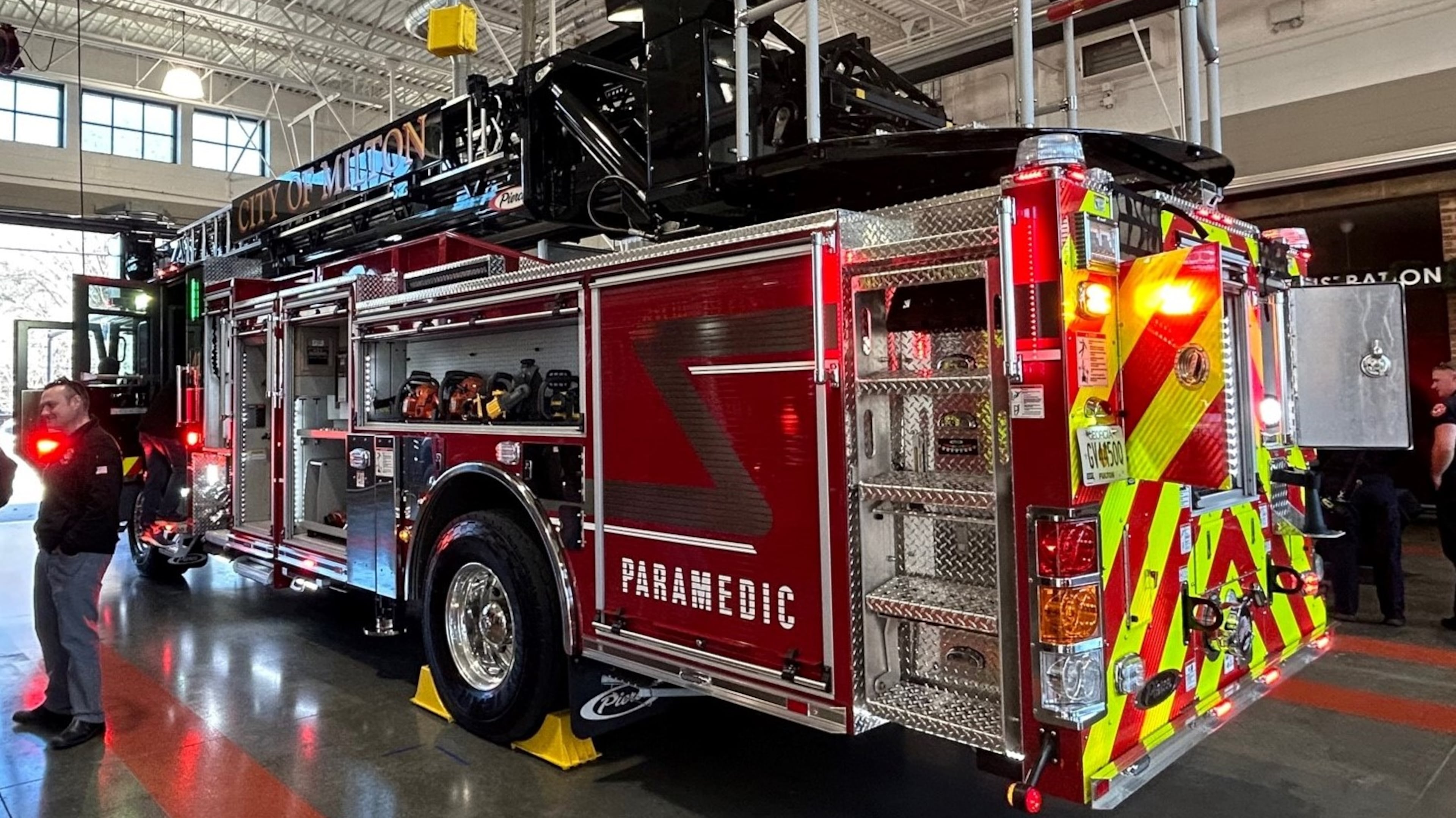 The Milton Fire Department recently welcomed its newest, most versatile vehicle in a special, ceremonial, community “push-in.” COURTESY CITY OF MILTON