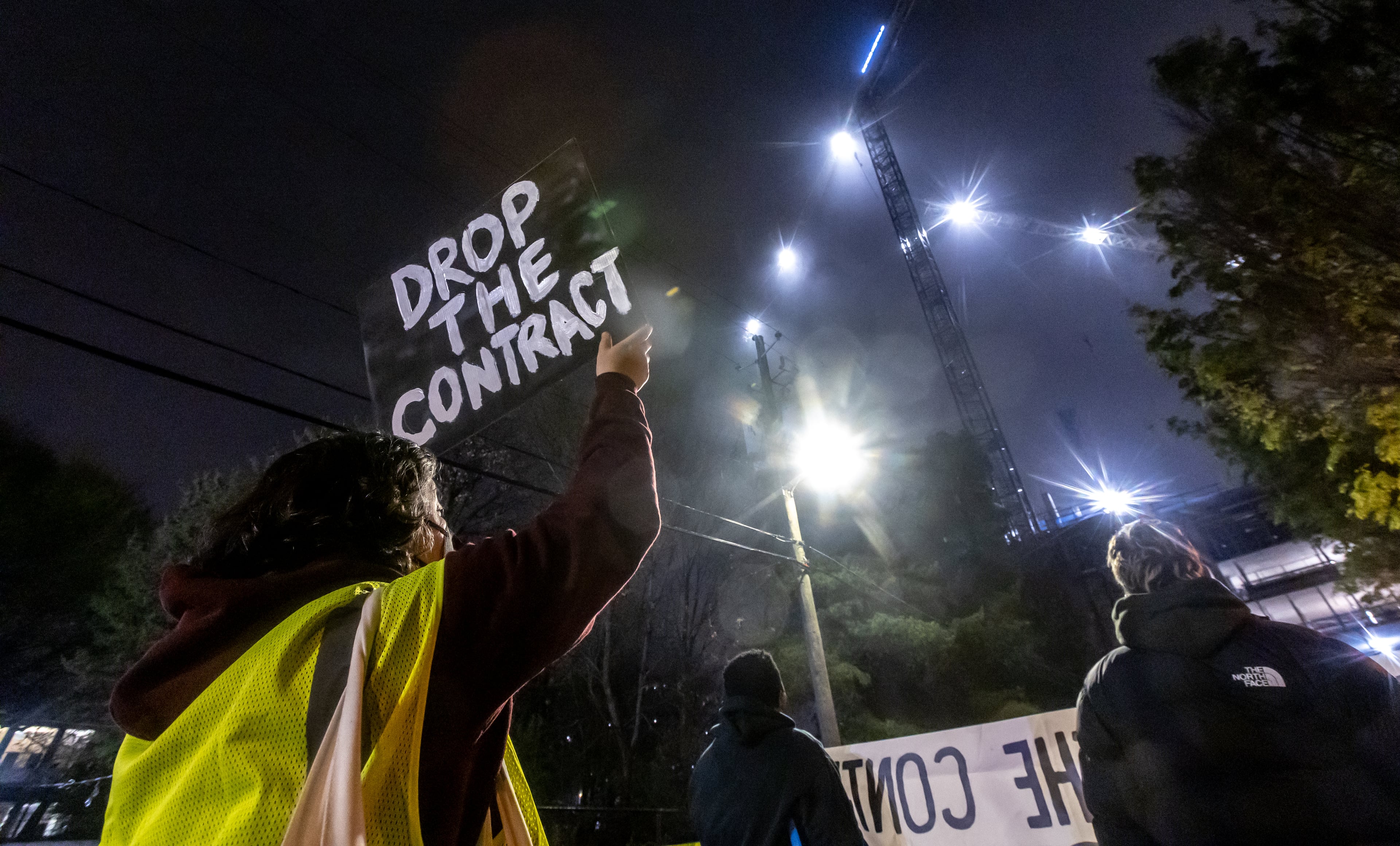 Two people were arrested after locking themselves to a crane 144 feet in the air to protest Atlanta’s Public Safety Training Center on March 27, 2024. The training center was the source of numerous protests and clashes between demonstrators and law enforcement. (John Spink/AJC file photo)