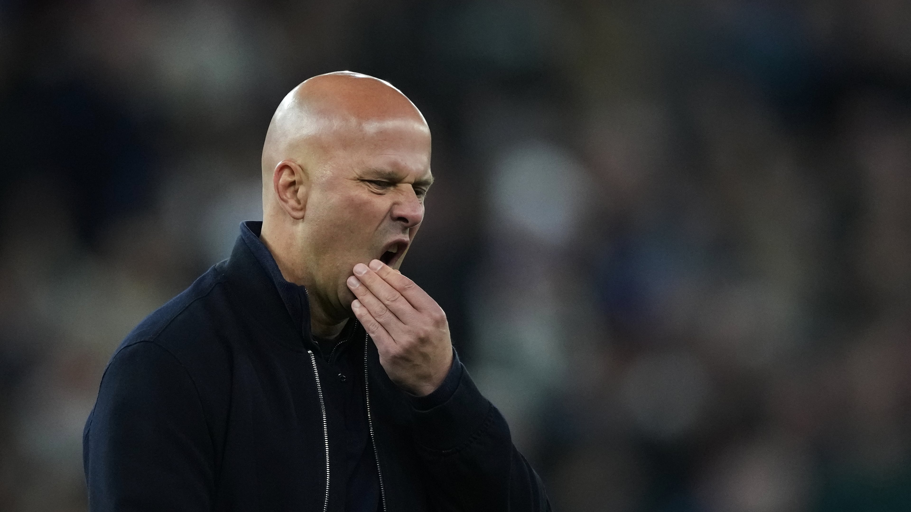 Liverpool's manager Arne Slot leaves the field after the English Premier League soccer match between Aston Villa and Liverpool in Birmingham, England, Friday, May 15, 2026. (AP Photo/Dave Shopland)