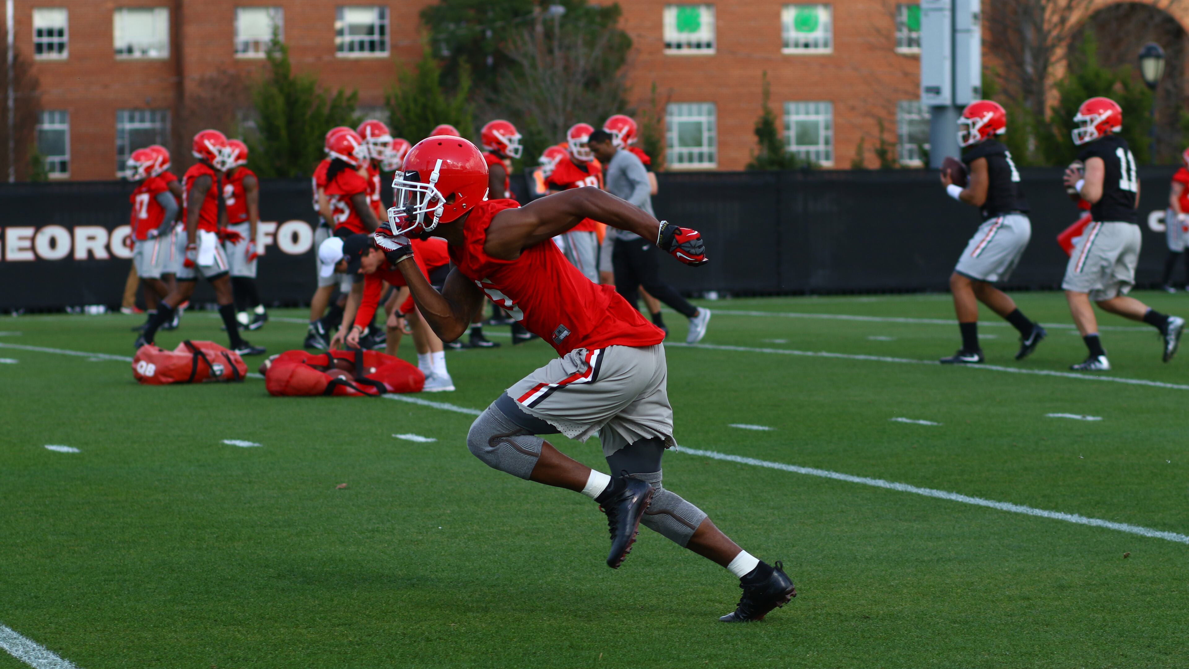 Georgia during the Bulldogs' spring practice session on the Woodruff Practice Fields in Athens, Ga., on Tuesday, Mar. 20, 2018. (Photo by Steffenie Burns)