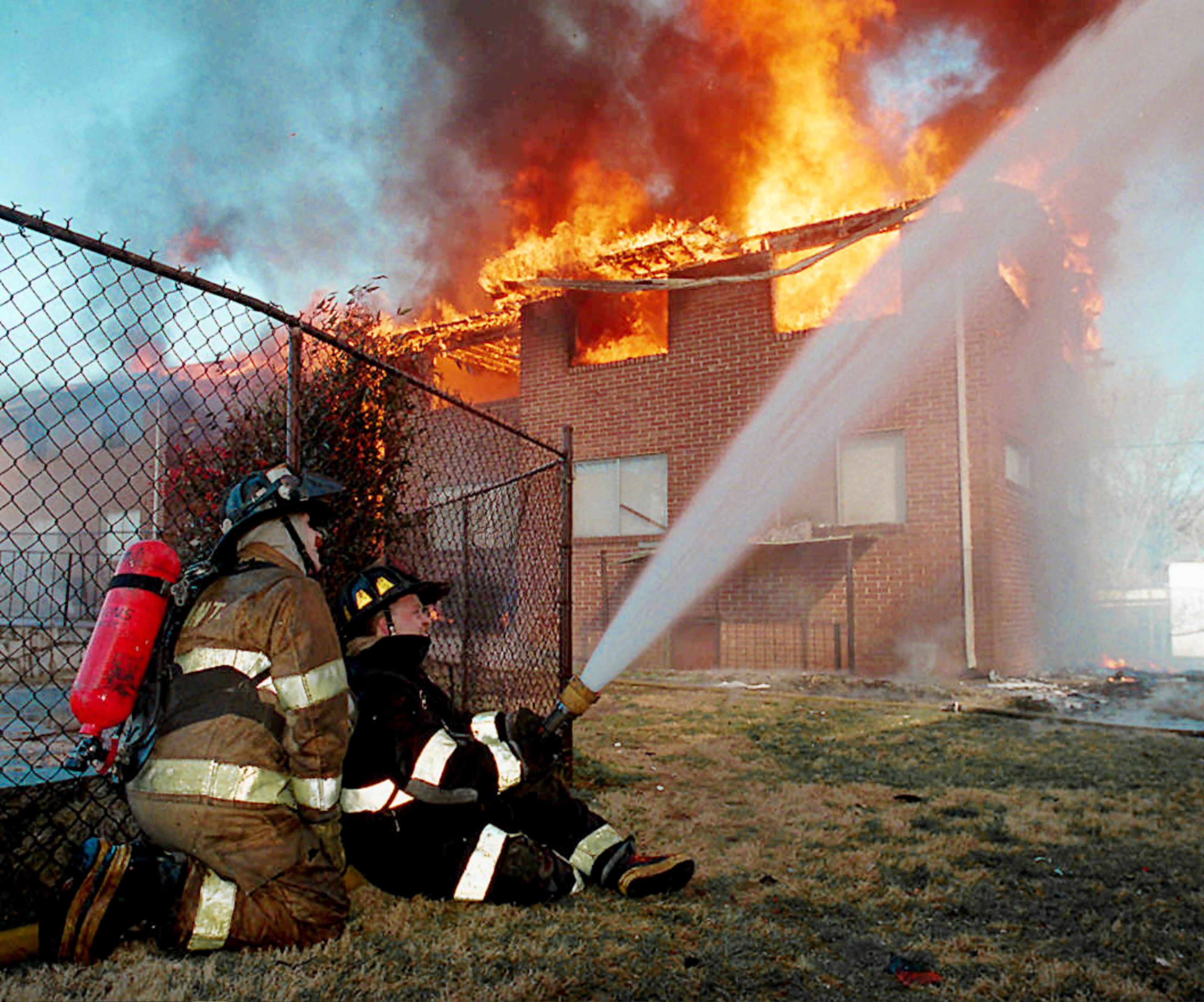 Atlanta firefighters battle an apartment fire in Atlanta.