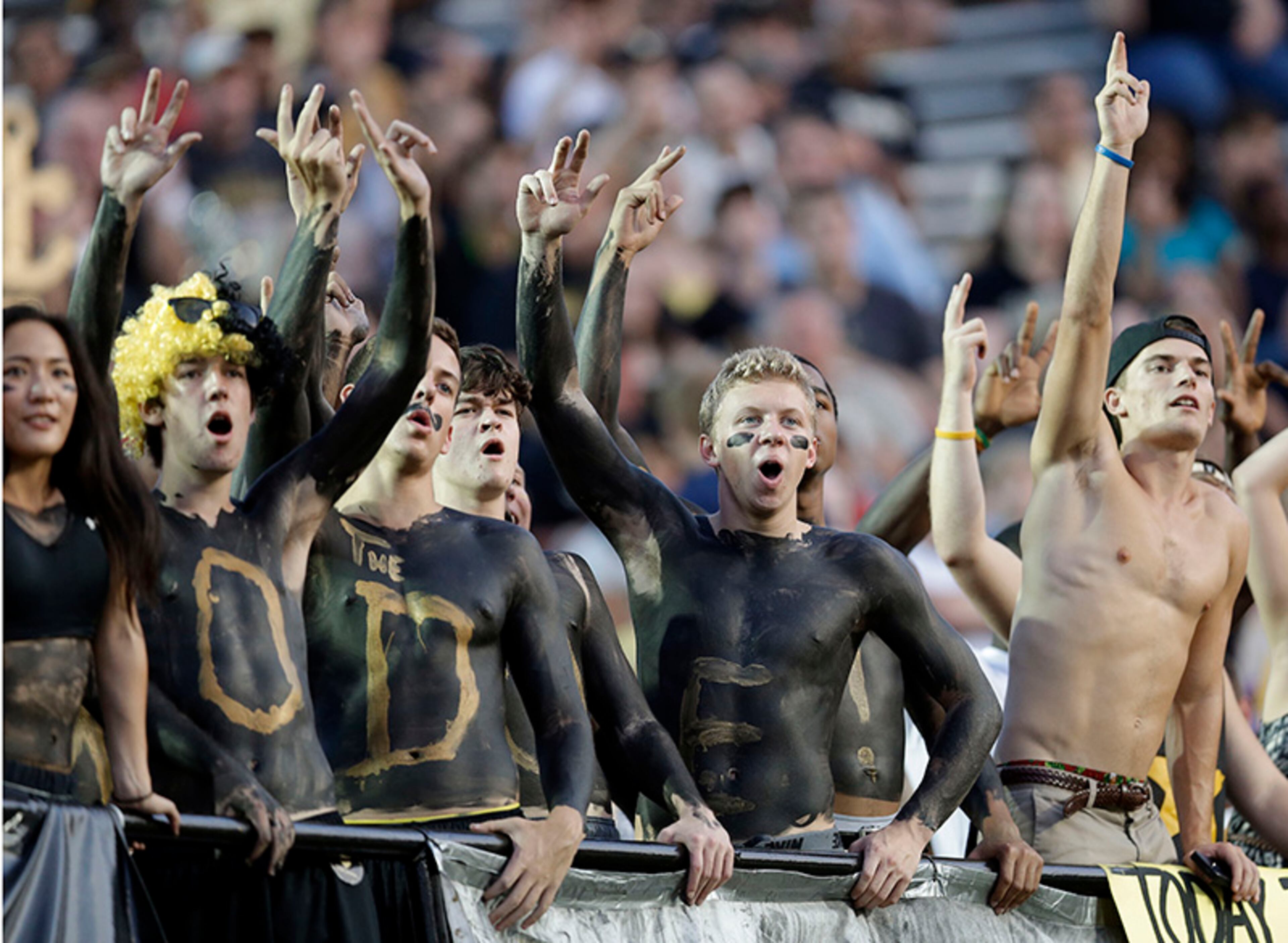 Vanderbilt fans cheer in the first quarter of an NCAA college football game between Vanderbilt and Austin Peay on Saturday, Sept. 7, 2013, in Nashville, Tenn.