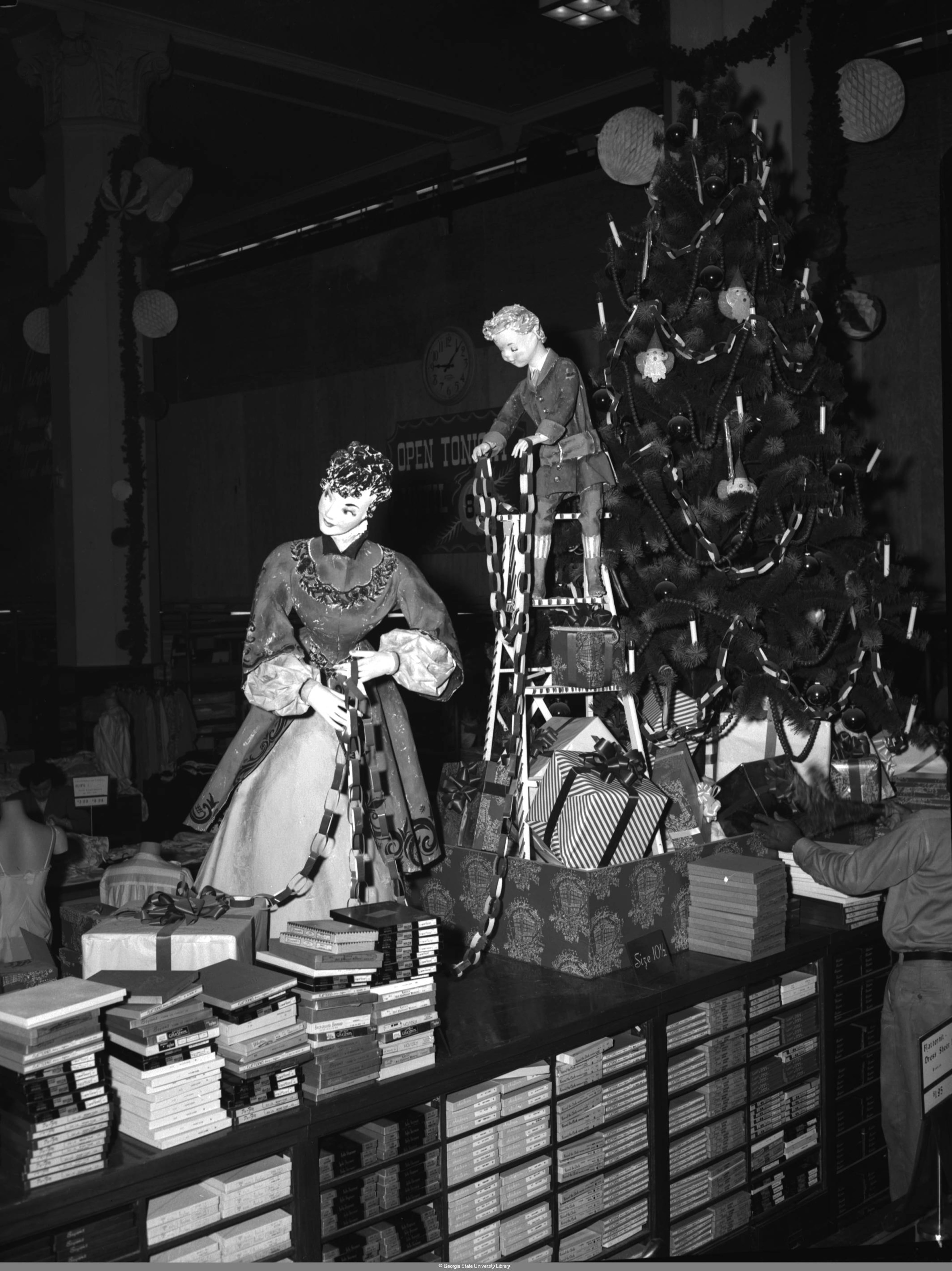 Davison's spared no expense on intricate Christmas decorations, including these lifelike figurines, which were arrayed throughout the old downtown Atlanta location off Peachtree Street, Dec. 1948.