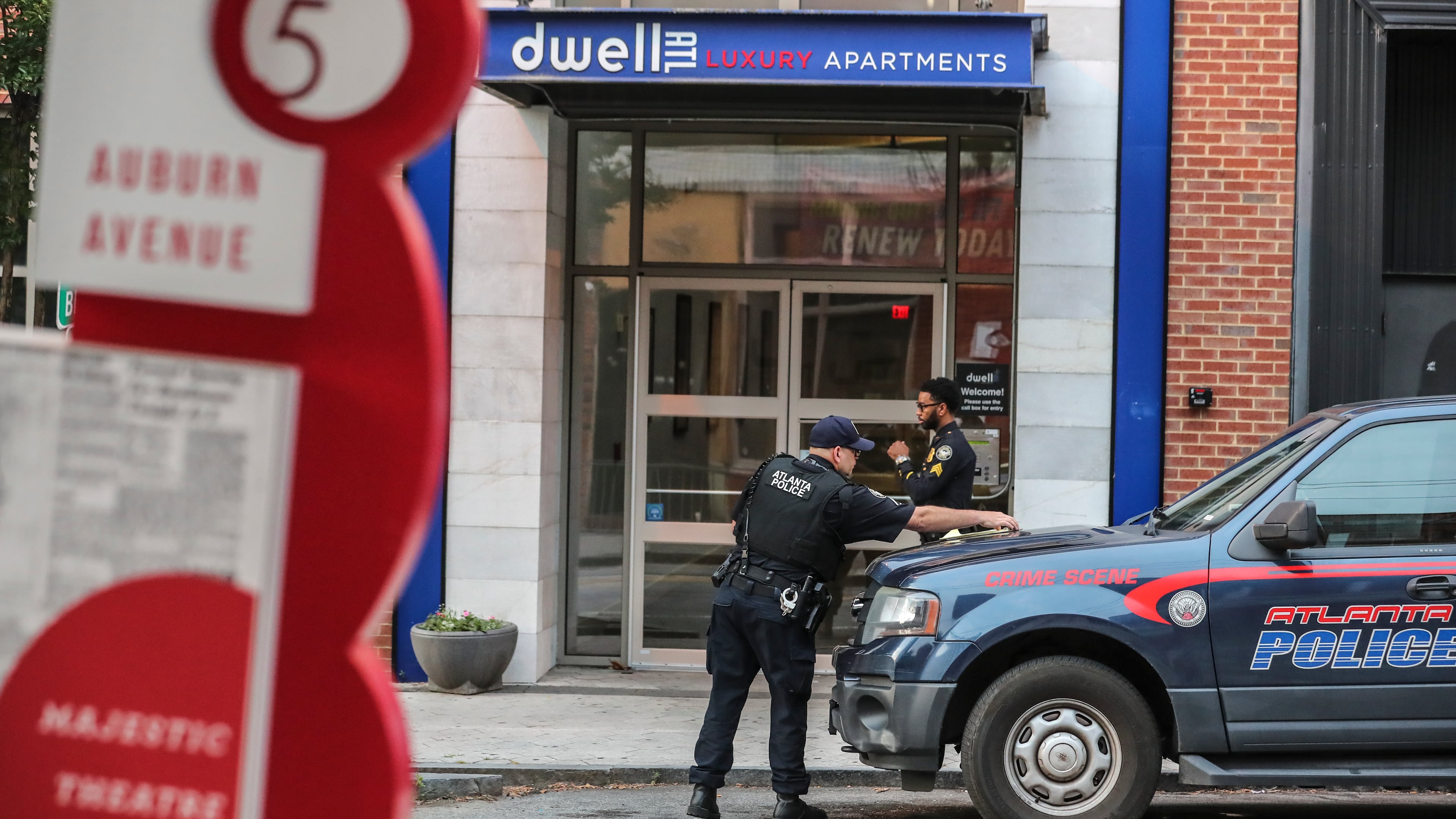 Atlanta police investigated the scene Wednesday after a shooting occurred at the Dwell ATL apartments on Auburn Avenue.