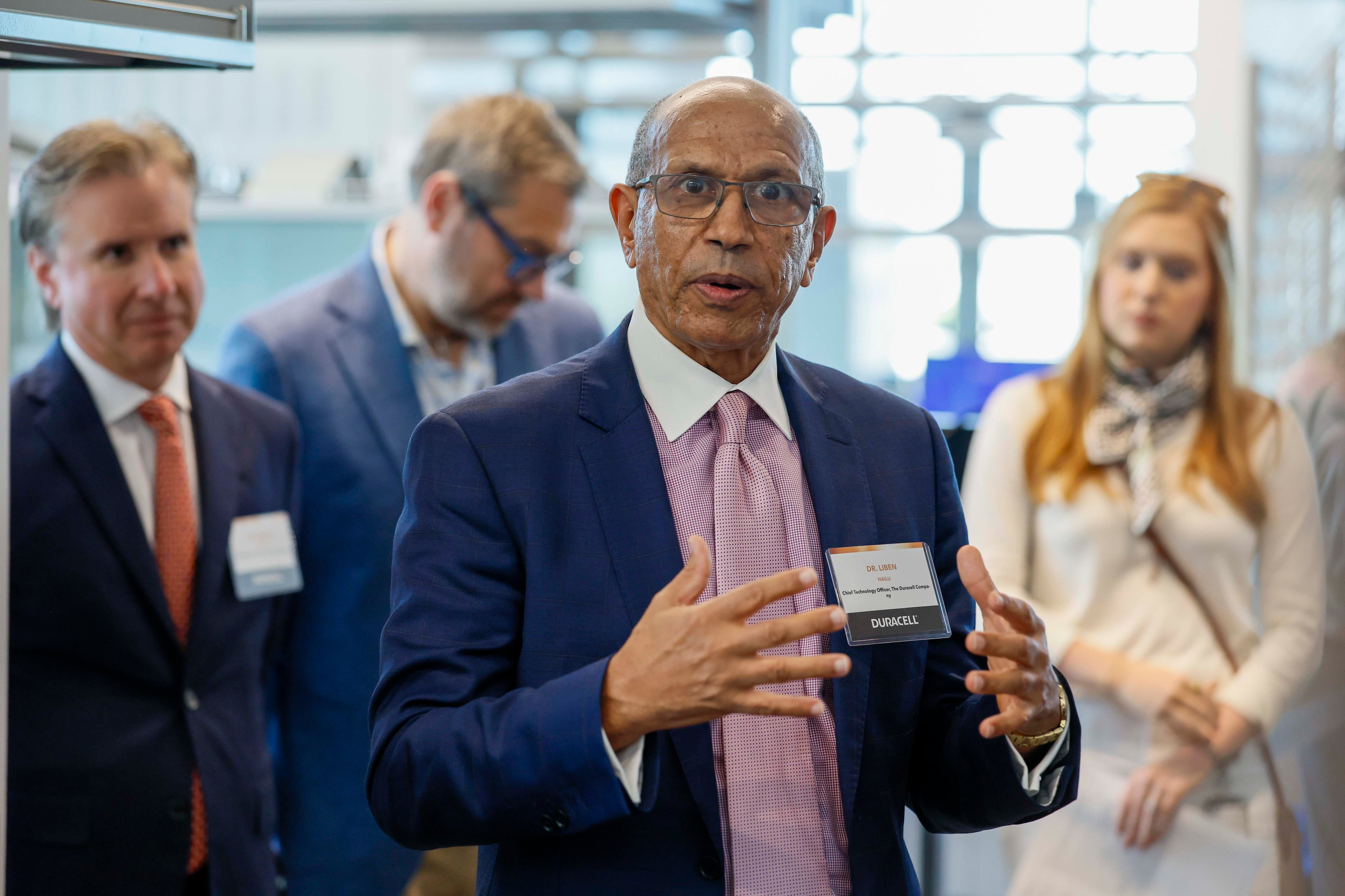 Liben Hailu, Duracell's chief technology officer, speaks Tuesday, Oct. 6, 2026, during a tour of the new global research and development hub at Science Square in Atlanta. (Miguel Martinez/AJC)