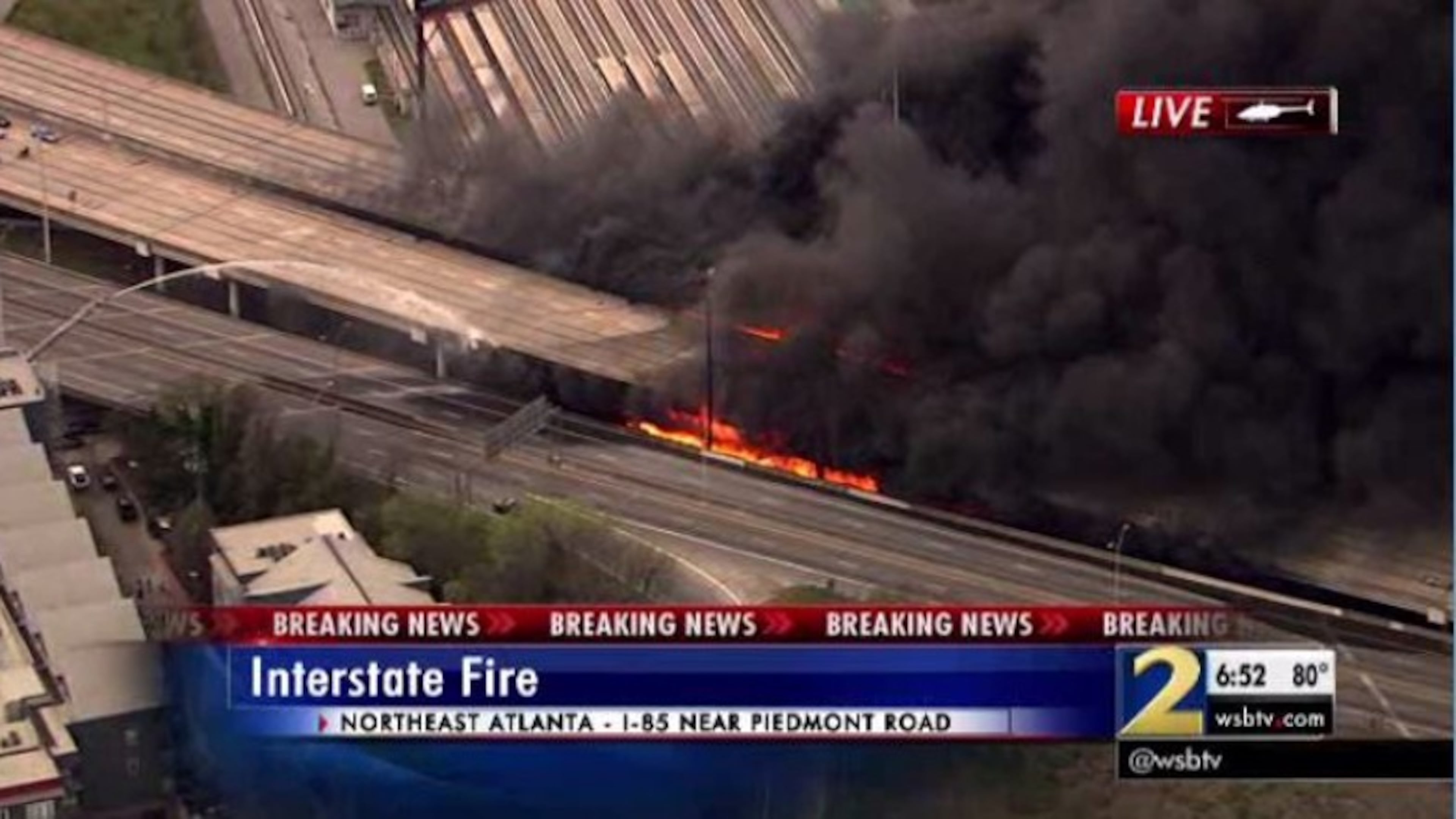 State and federal agencies are reviewing the practice of storing construction material under bridges in the wake of the March 30 fire that destroyed a section of I-85 in Atlanta. (Credit: Channel 2 Action News)