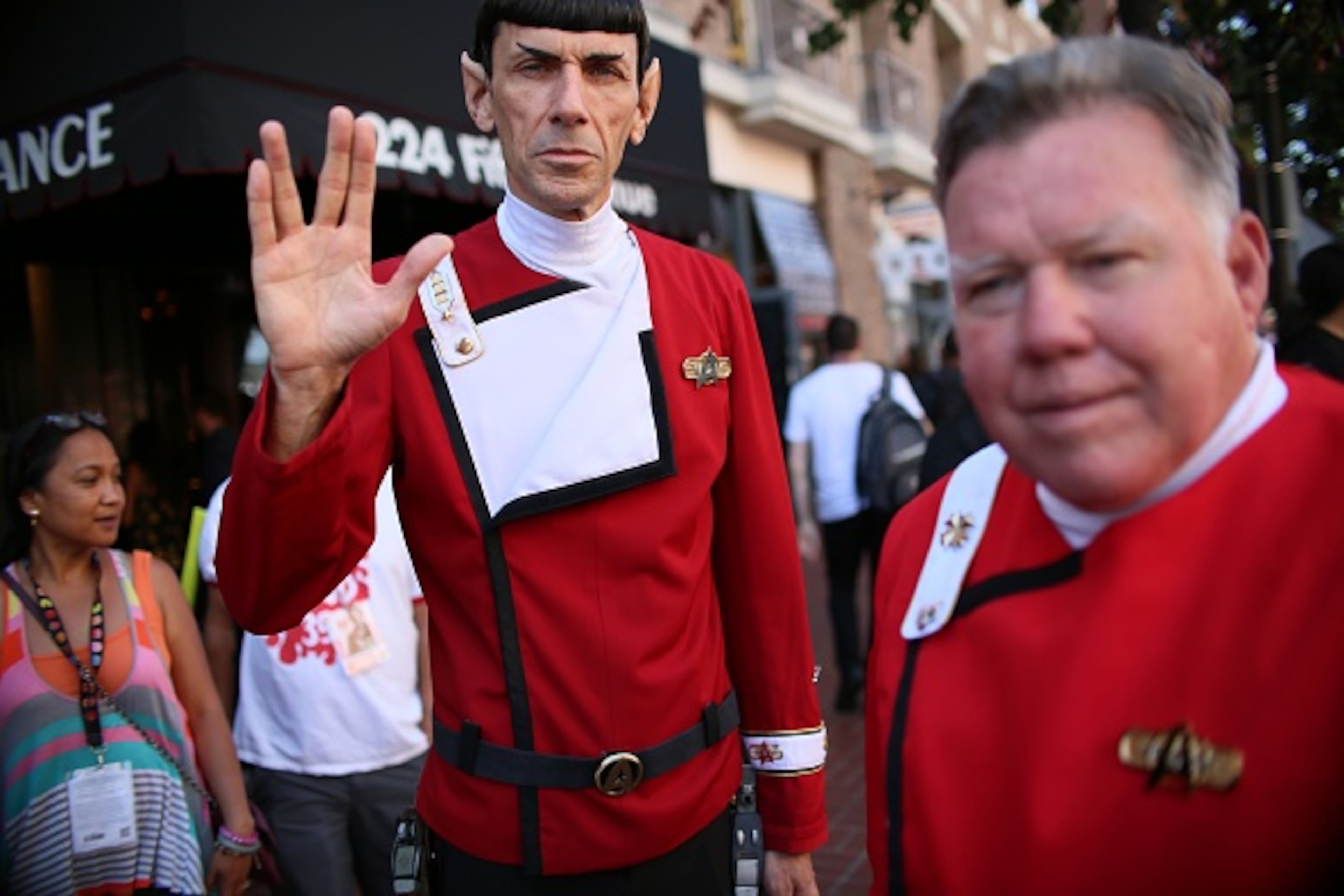 Cosplay characters dressed as Mr. Spock and Captain Kirk from Star Trek along 5th Ave.across from the San Diego Convention Center during Comic Con International in San Diego, California on Thursday, July 20, 2017. Comic Con International is North America's largest Comic convention featuring pop culture and entertainment elements across virtually all genres, including horror, animation, anime, manga, toys, collectible card games, video games, webcomics, and fantasy novels as well as movie premieres and actor panels.(Photo by Sandy Huffaker/Getty Images)