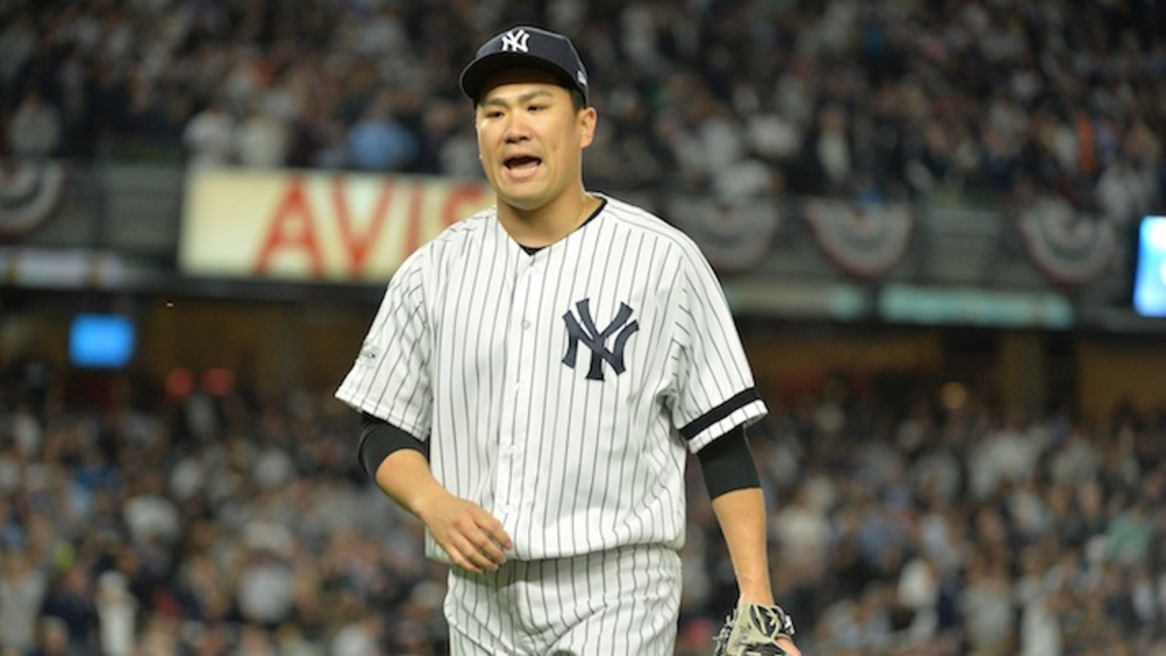 New York Yankees starting pitcher Masahiro Tanaka worked seven shutout inning against the Houston Astros in Game 5 of the American League Championship Series at Yankee Stadium in New York on Wednesday, Oct. 18, 2017. Tanaka has to decide by three days after the conclusion of the World Series whether to opt out of the final three years and $67 million of his contract. (Howard Simmons/New York Daily News/TNS)