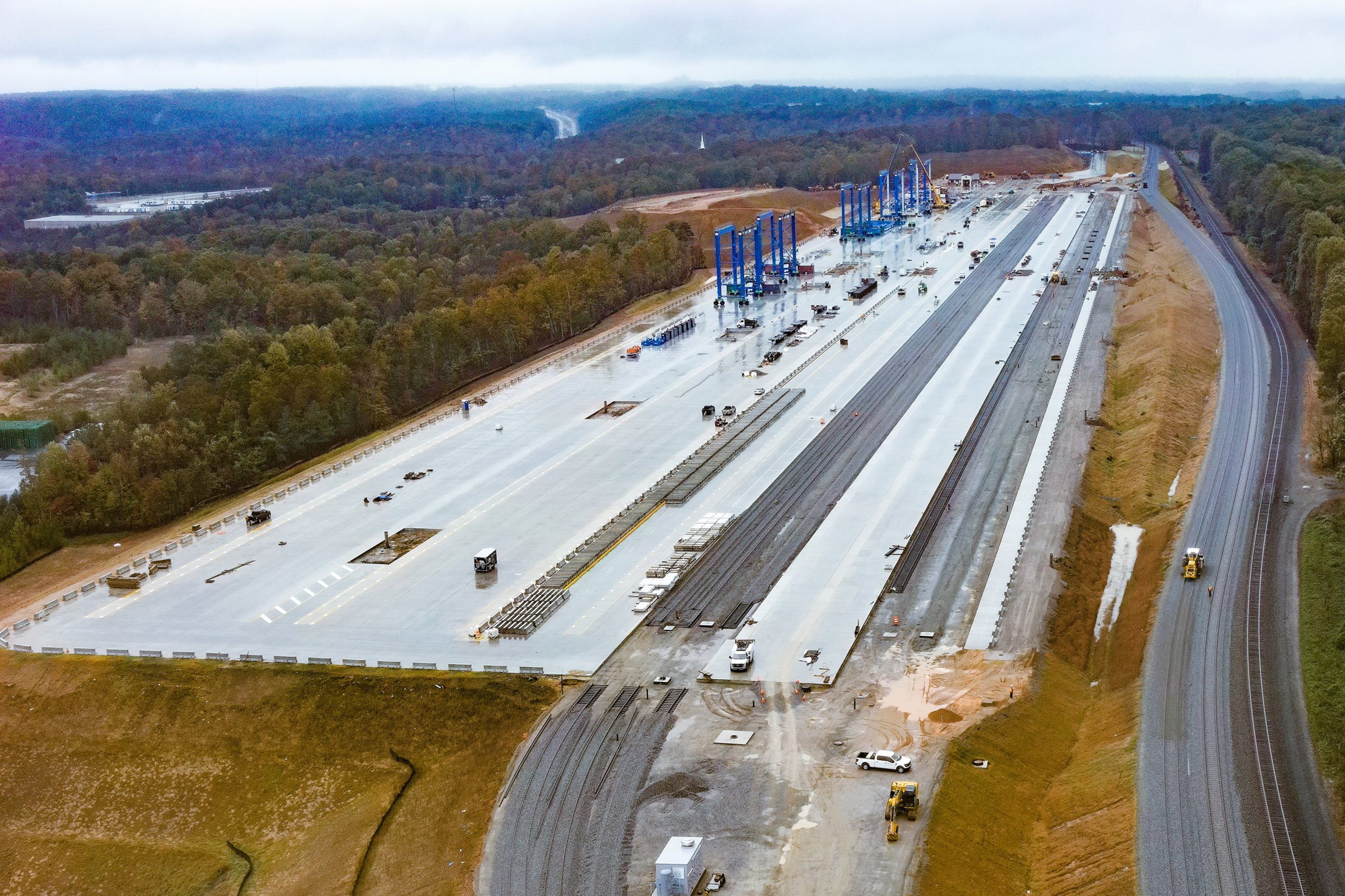 Georgia Ports Authority plans to open its new inland rail port, the Blue Ridge Connector, northwest of Gainesville, Ga., in May. It is 80% complete as of November. (Courtesy of Georgia Ports Authority)