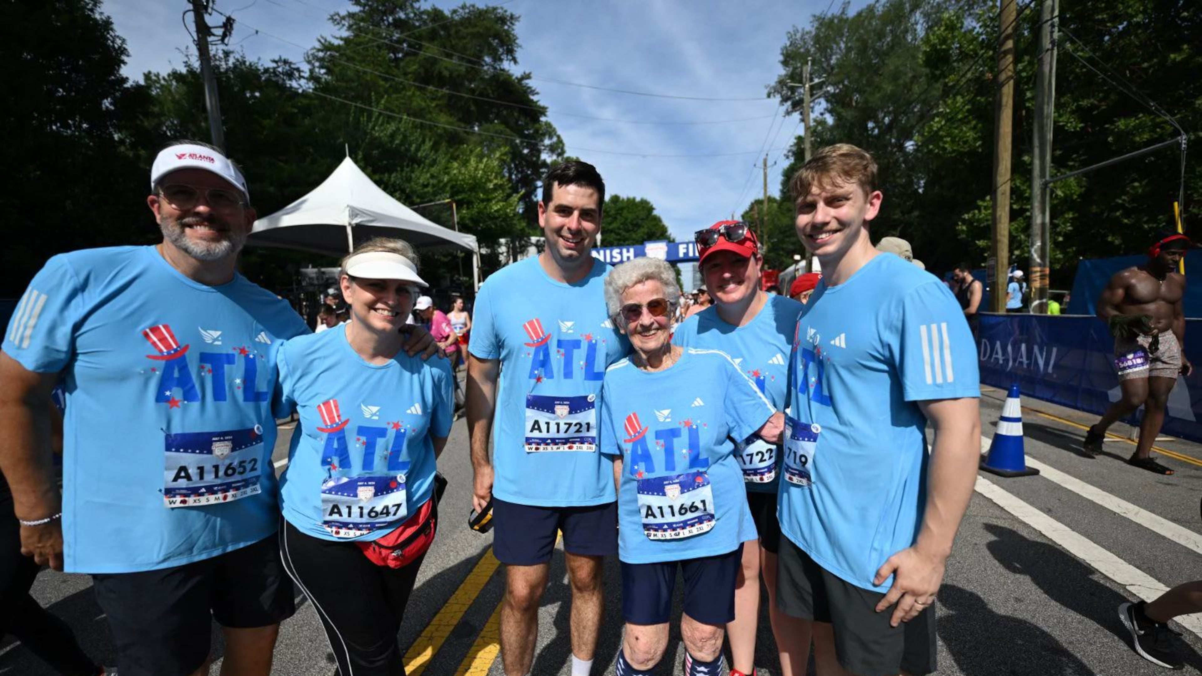 Betty Lindberg, 99, at the finish line of the AJC Peachtree Road Race. Lindberg has participated in the race 35 times.