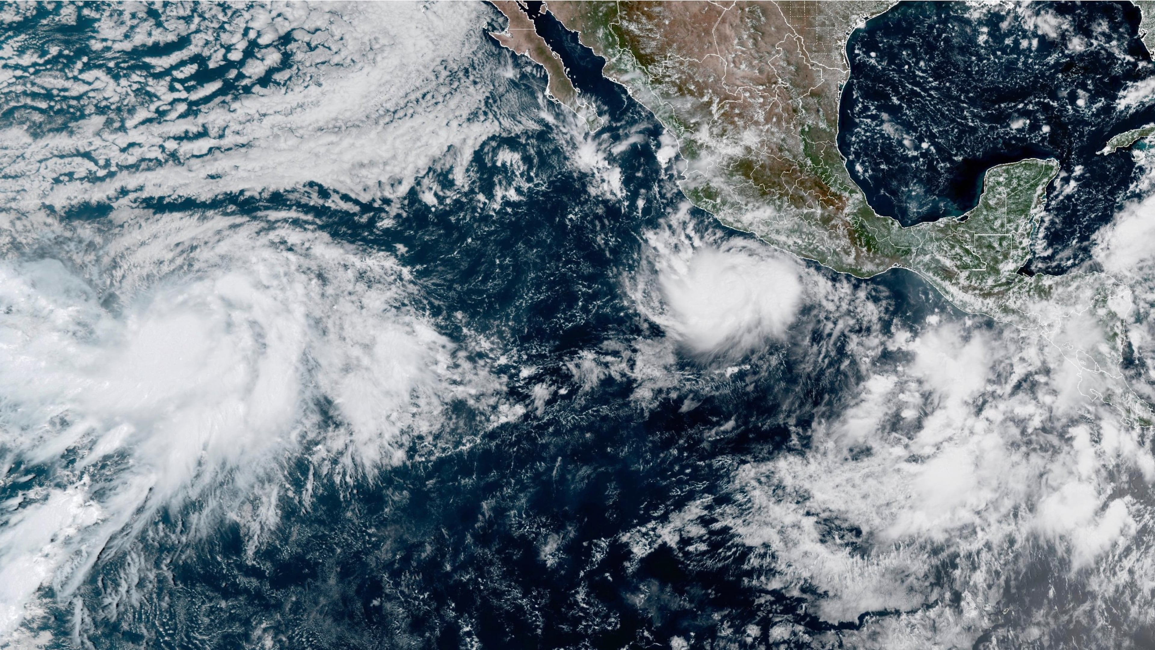 This photo provided by NOAA shows Hurricane Polo intensifying in the Pacific Ocean off the coast of Mexico on Monday, Sept. 21, 2026. (NOAA via AP)