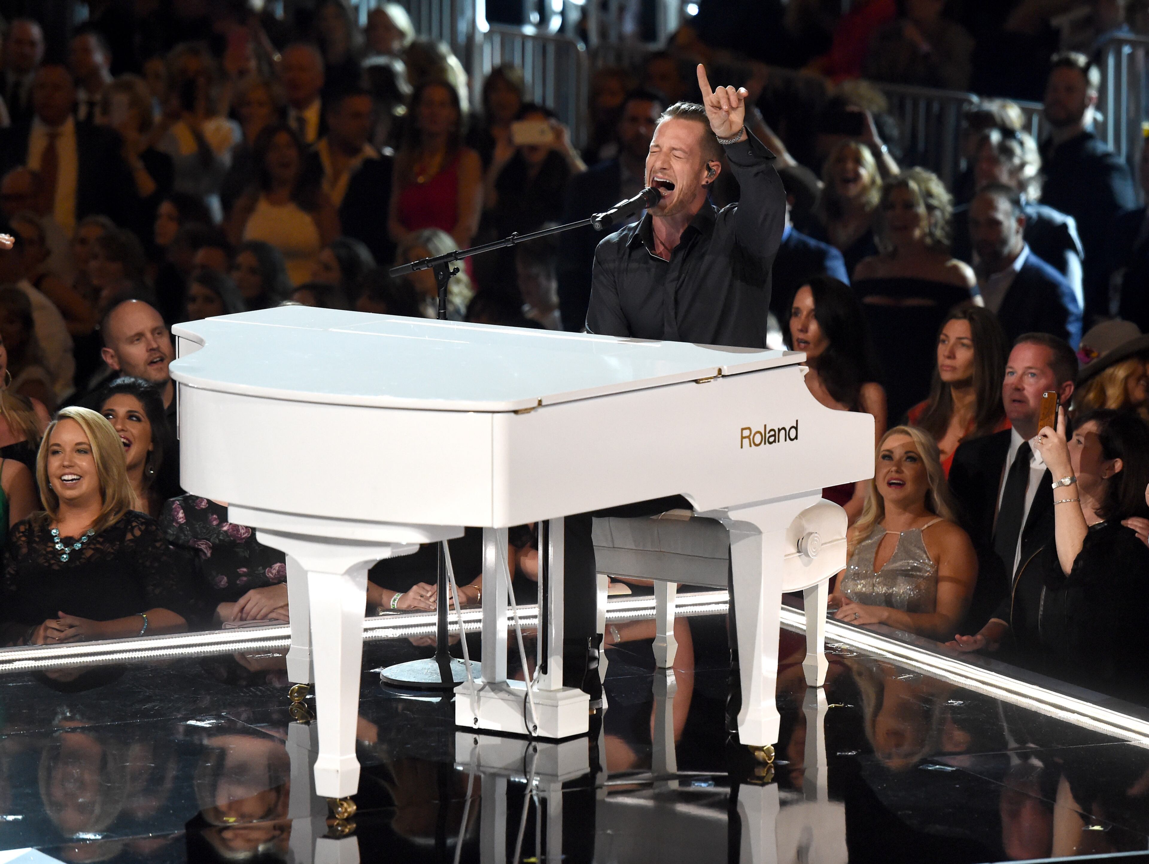 LAS VEGAS, NV - APRIL 02: Recording artist Tyler Hubbard of music group Florida Georgia Line performs onstage during the 52nd Academy Of Country Music Awards at T-Mobile Arena on April 2, 2017 in Las Vegas, Nevada. (Photo by Ethan Miller/Getty Images)