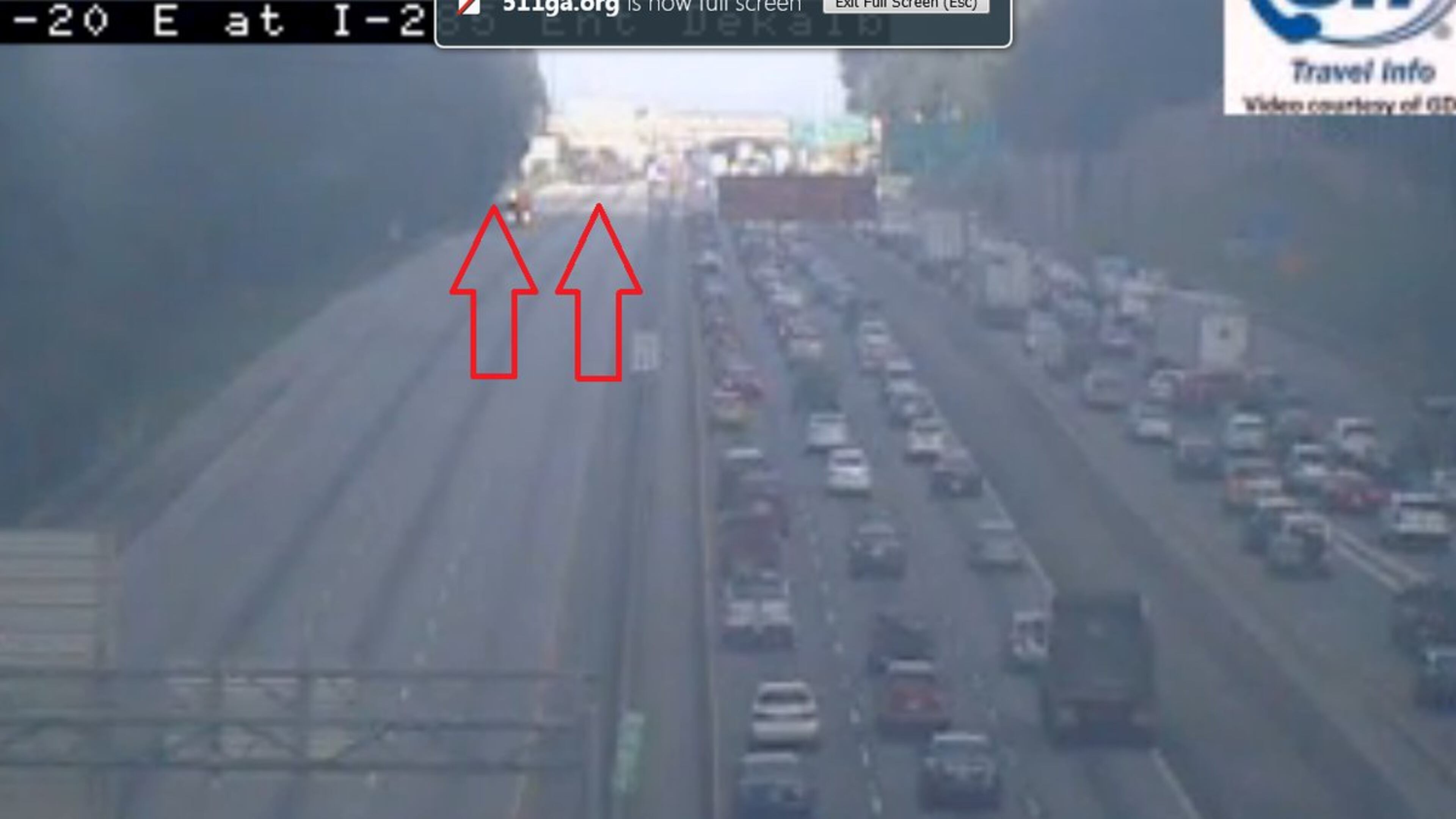 All lanes of I-20 were blocked about 6 p.m. (Credit: AJC/WSB Traffic)