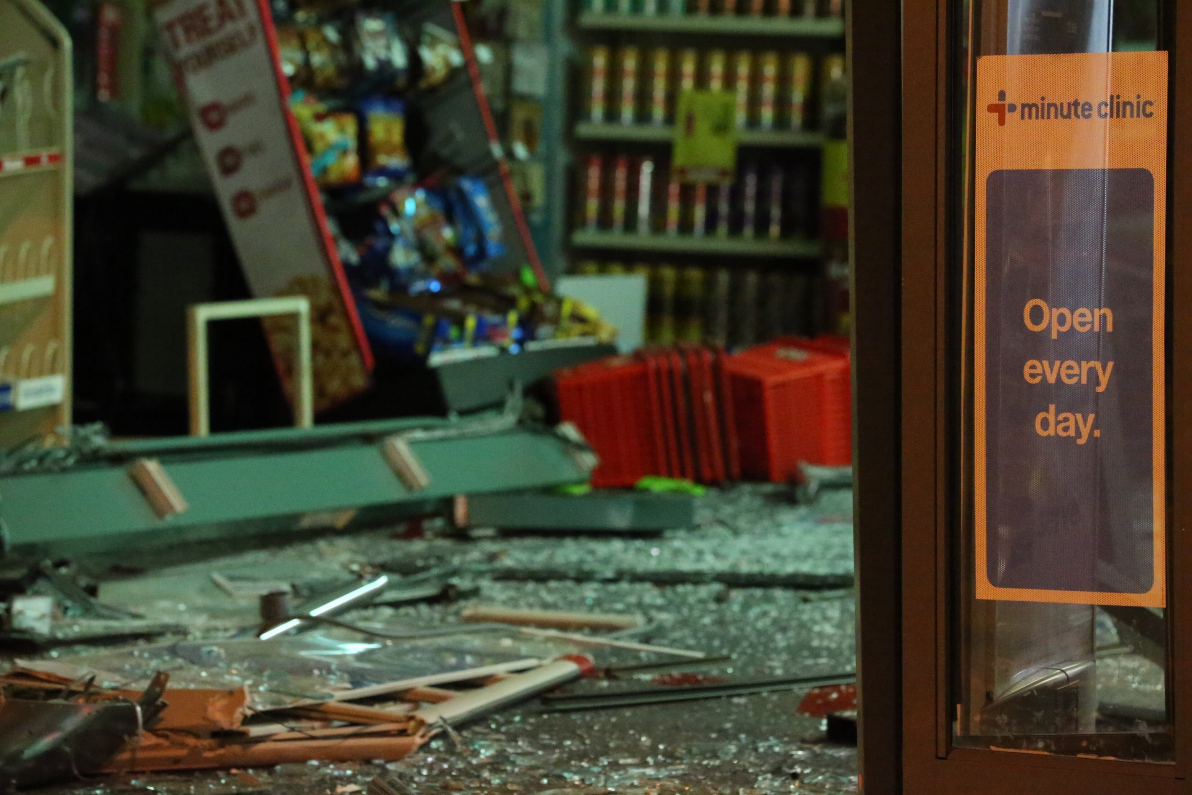 Would-be ATM thieves crashed a sport utility vehicle through the front doors of a Buckhead pharmacy before daybreak Wednesday. The incident happened about 4 a.m. at the CVS store in the 3600 block of Peachtree Road.