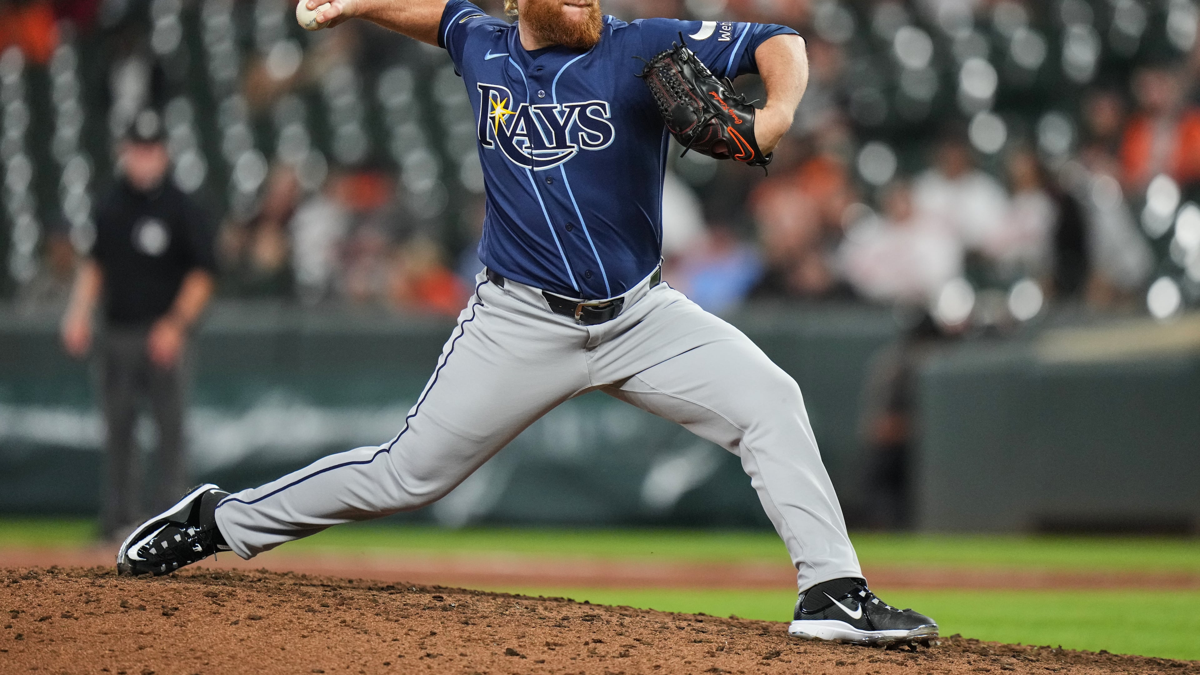 Tampa Bay Rays pitcher Craig Kimbrel delivers during the ninth inning of a baseball game against the Baltimore Orioles, Tuesday, May 26, 2026, in Baltimore. (AP Photo/Stephanie Scarbrough)