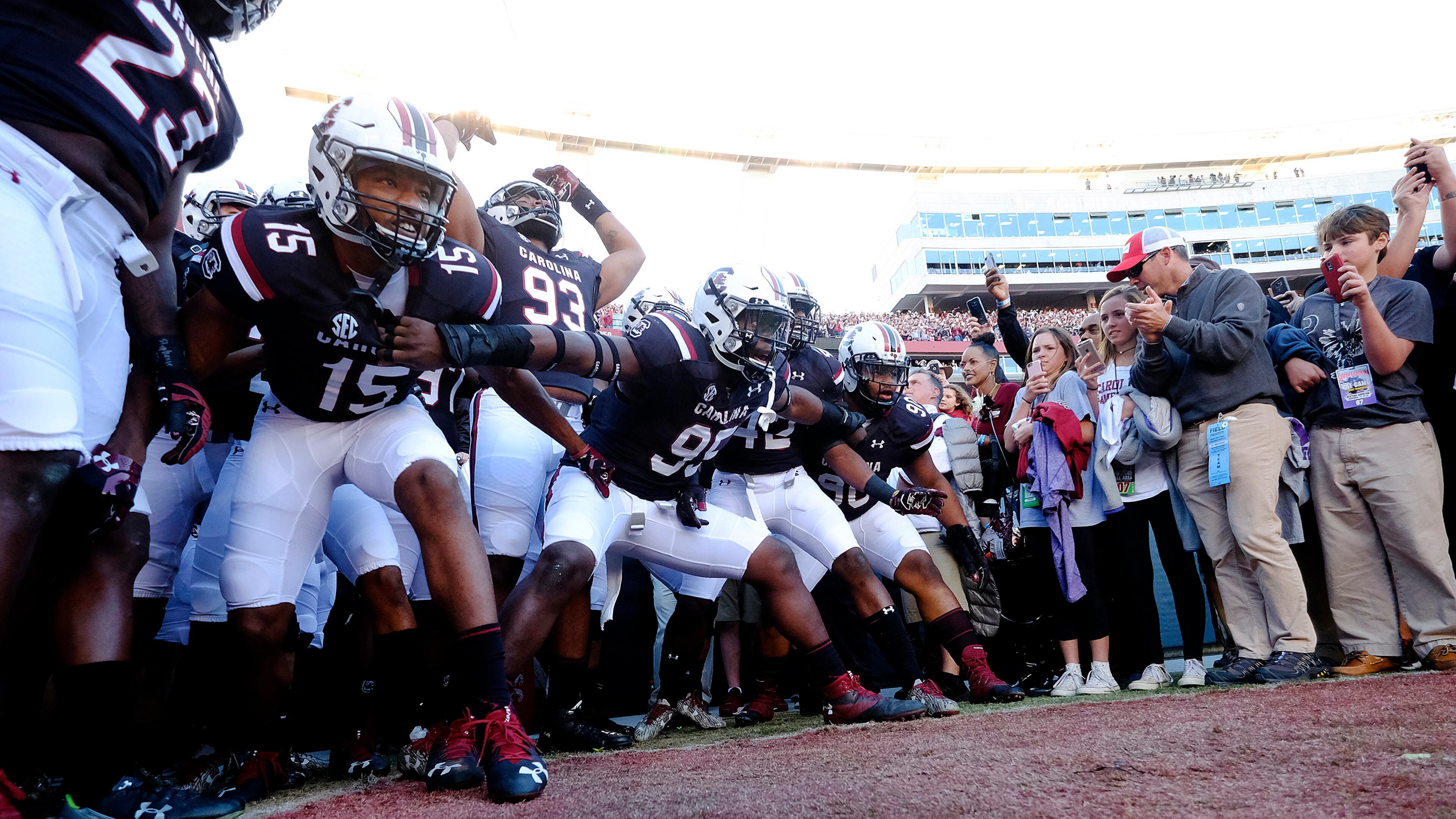 COLUMBIA, SC - NOVEMBER 19: Players for the South Carolina Gamecocks prepare to take the field for their game against the Western Carolina Catamounts on November 19, 2016 at Williams-Brice Stadium in Columbia, South Carolina. (Photo by Todd Bennett/GettyImages)