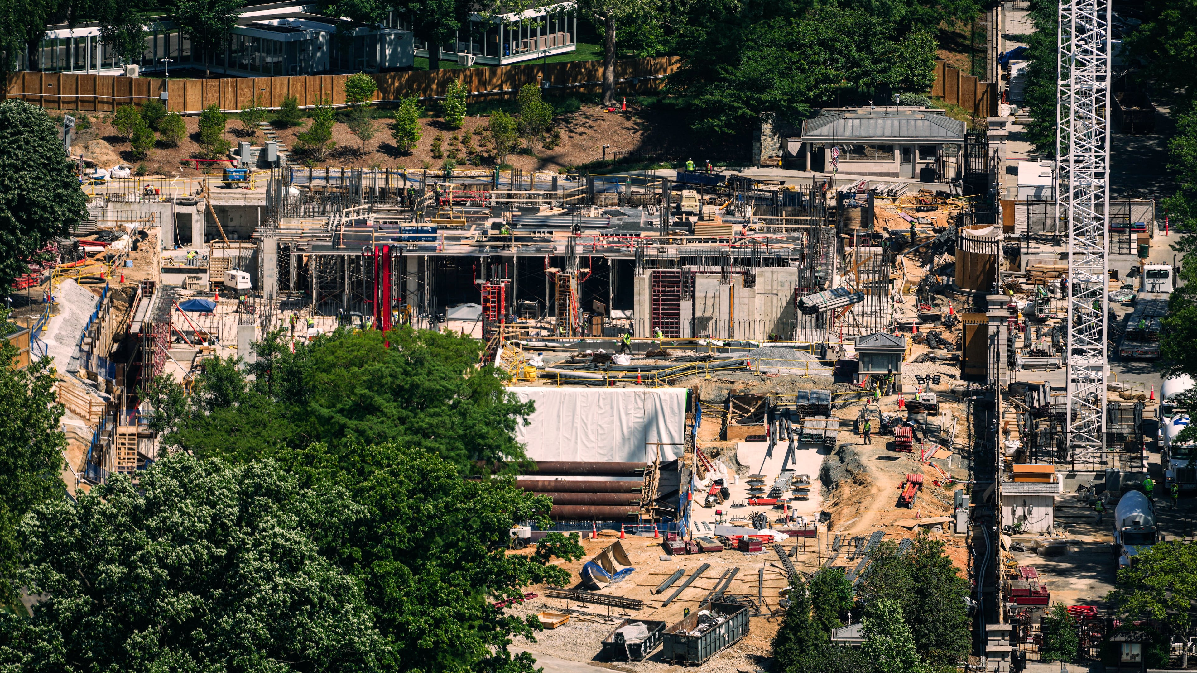 Construction on the new White House ballroom is seen from the Washington Monument, Tuesday, May 5, 2026, in Washington. (AP Photo/Julia Demaree Nikhinson)