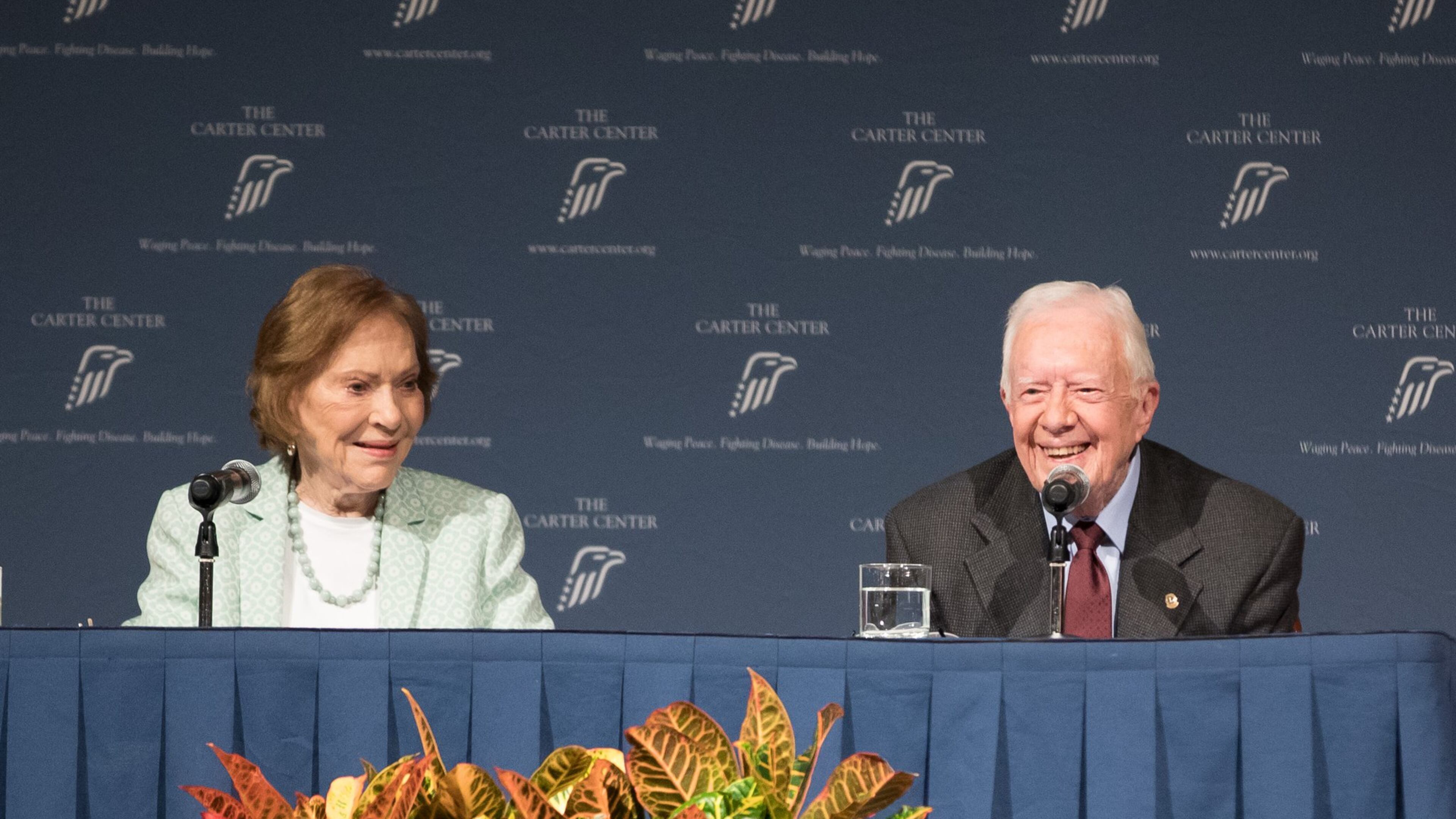 President Jimmy Carter and Rosalynn Carter talk about the future of The Carter Center and their global work during a town hall, Tuesday, Sept. 17, 2019, in Atlanta. BRANDEN CAMP/SPECIAL