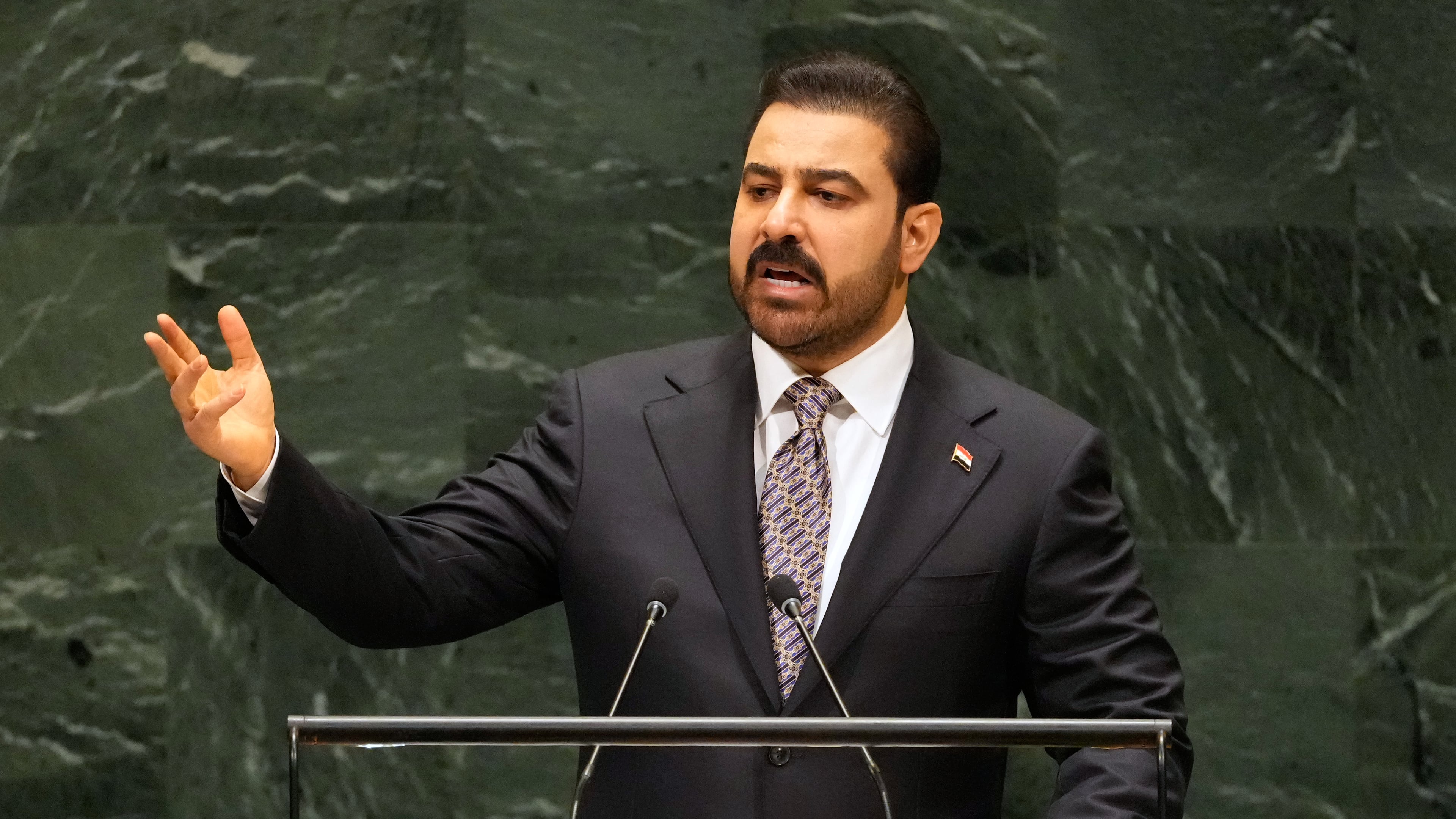 Iraq's Prime Minister Ali al-Zaidi speaks during the 81st session of the United Nations General Assembly at United Nations headquarters, Friday, Sept. 25, 2026. (AP Photo/Seth Wenig)