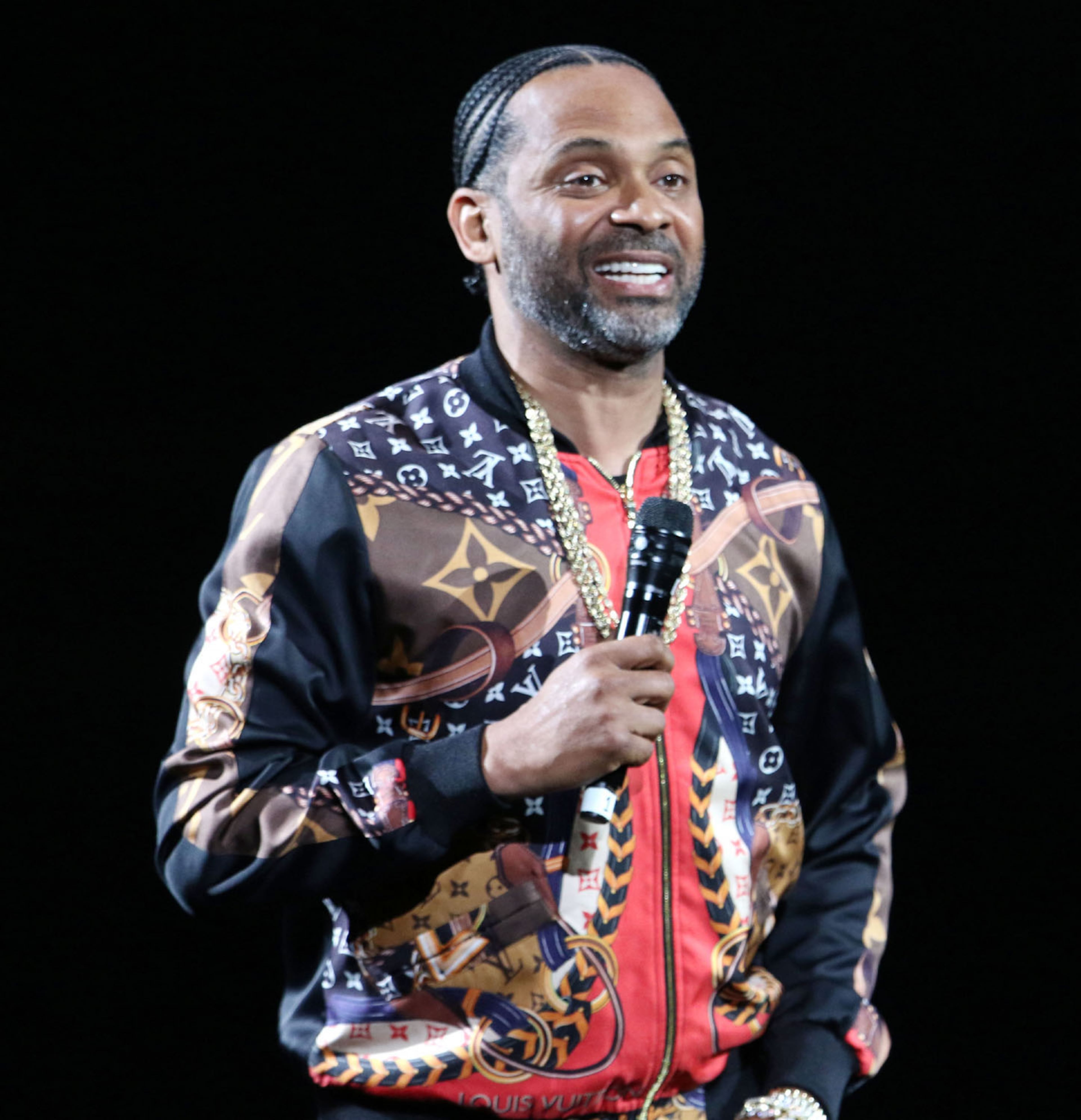 Mike Epps performs at The "In Real Life Comedy Tour", the first of four sold-out shows (two nights), in a socially distanced and limited seating setup at State Farm Arena on Friday night, May 7, 2021. Also on the bill were Karlous Miller, Kountry Wayne, DC Young Fly, Lavell Crawford and Henry Welch. (Photo: Robb Cohen for The Atlanta Journal-Constitution)