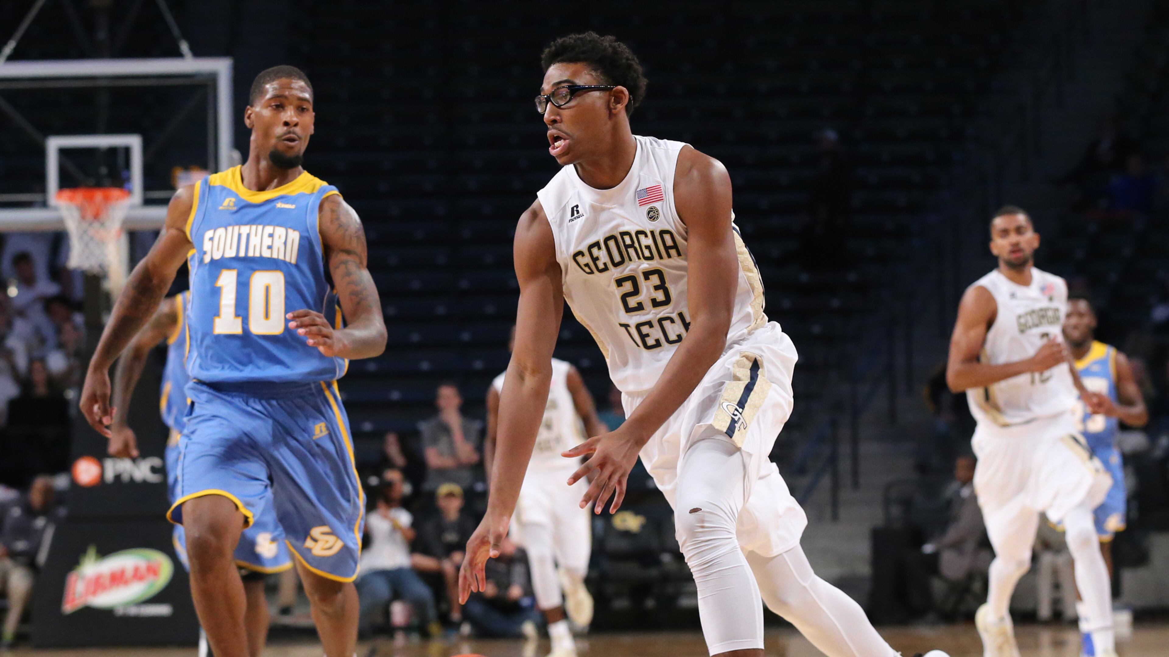 November 14, 2016, Atlanta: Georgia Tech forward Christian Matthews drives against Southern Jaguars Shawn Prudhomme in an NCAA college basketball game at McCamish Pavilion on Monday, Nov. 14, 2016, in Atlanta. Curtis Compton/ccompton@ajc.com