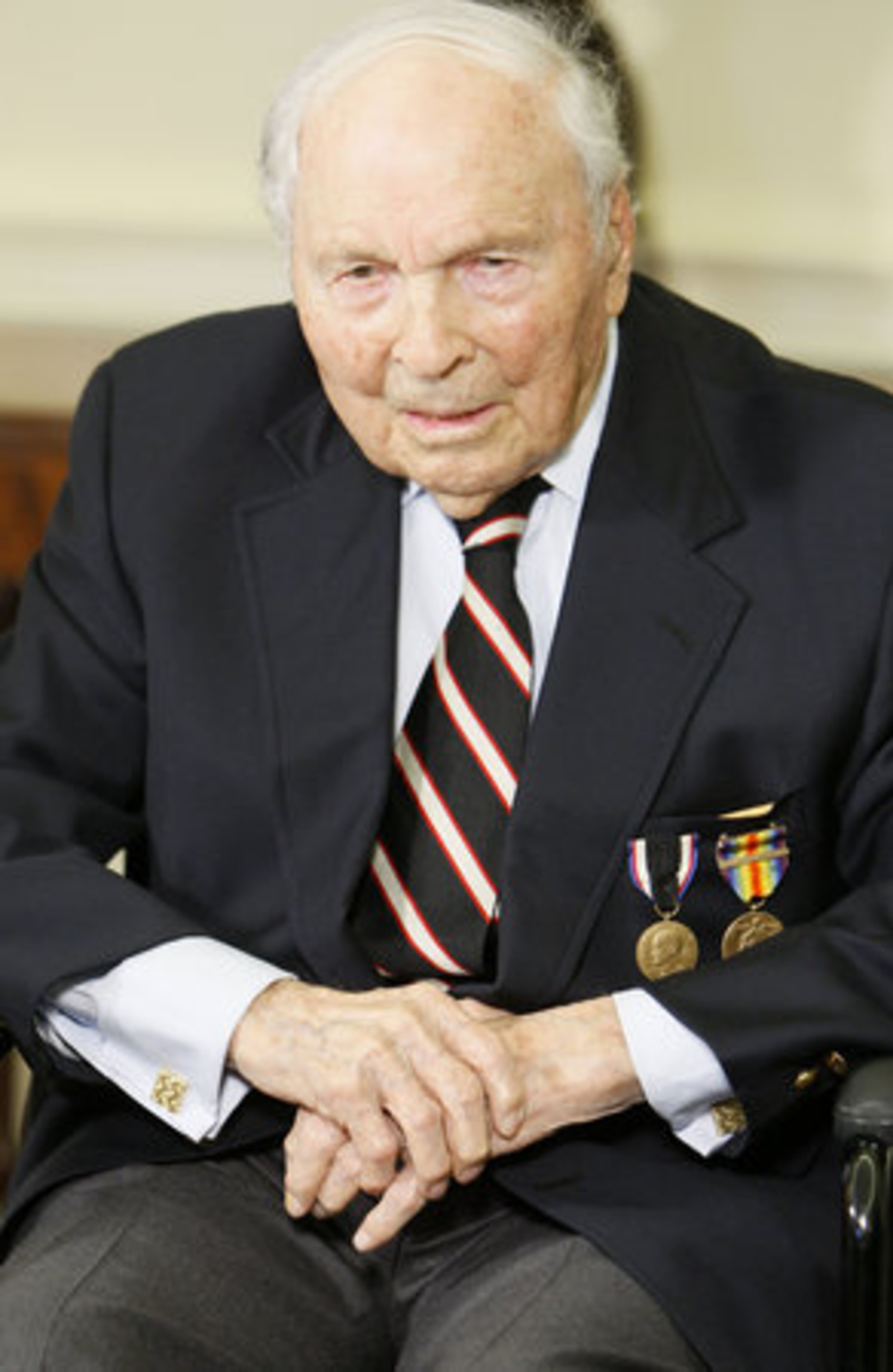 FRANK BUCKLES (Feb. 1, 1901- Feb. 27, 2011)held the title of the last surviving American veteran of World War I. He served a long and decorated military career and remained active even after he turned 100. Buckles died at the age of 110 and was buried at Arlington National Cemetery.