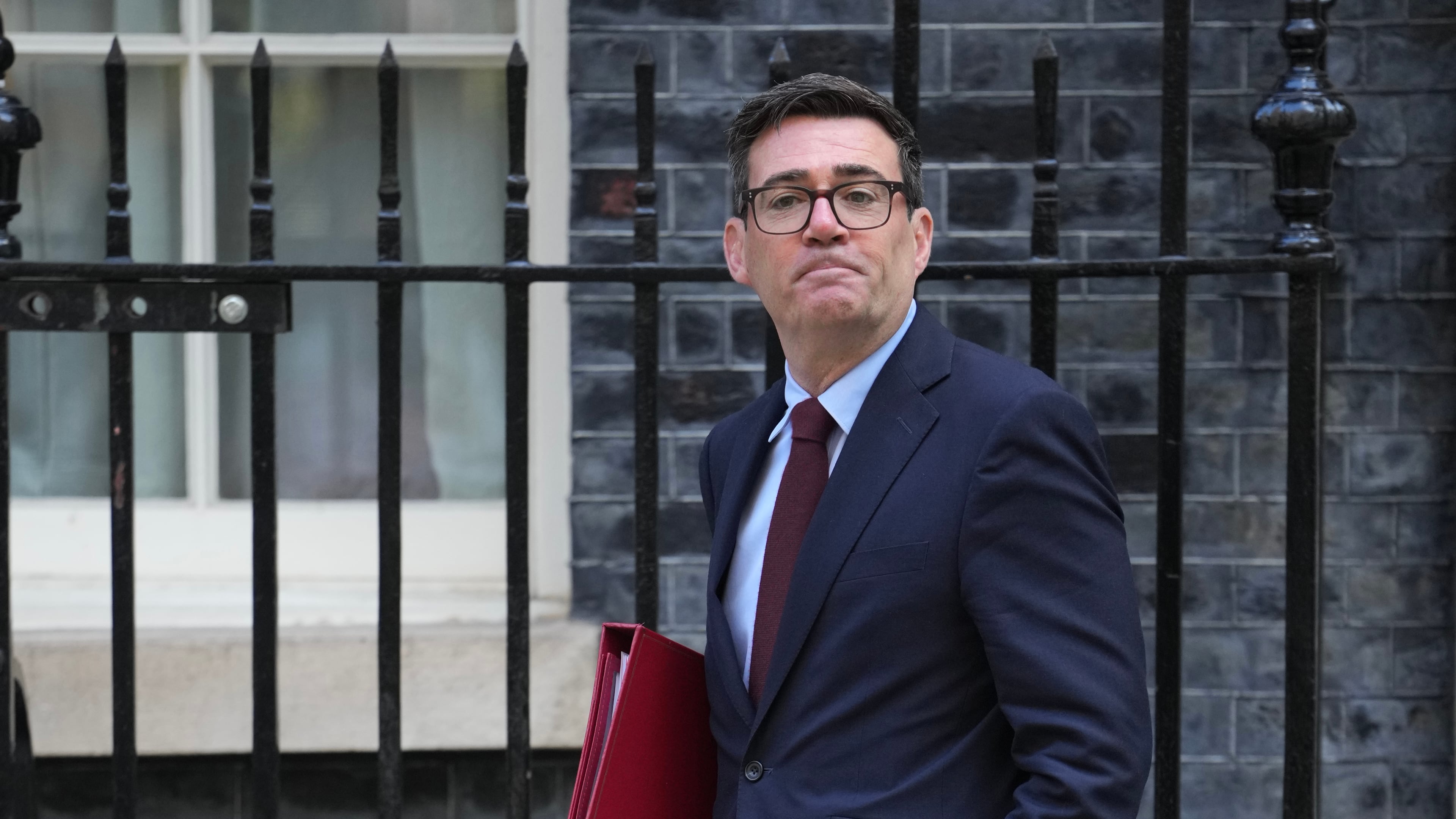 Britain's Prime Minister Andy Burnham leaves 10 Downing Street to attend the weekly Prime Ministers' Questions session in Parliament in London, Wednesday, Sept. 9, 2026. (AP Photo/Kin Cheung)