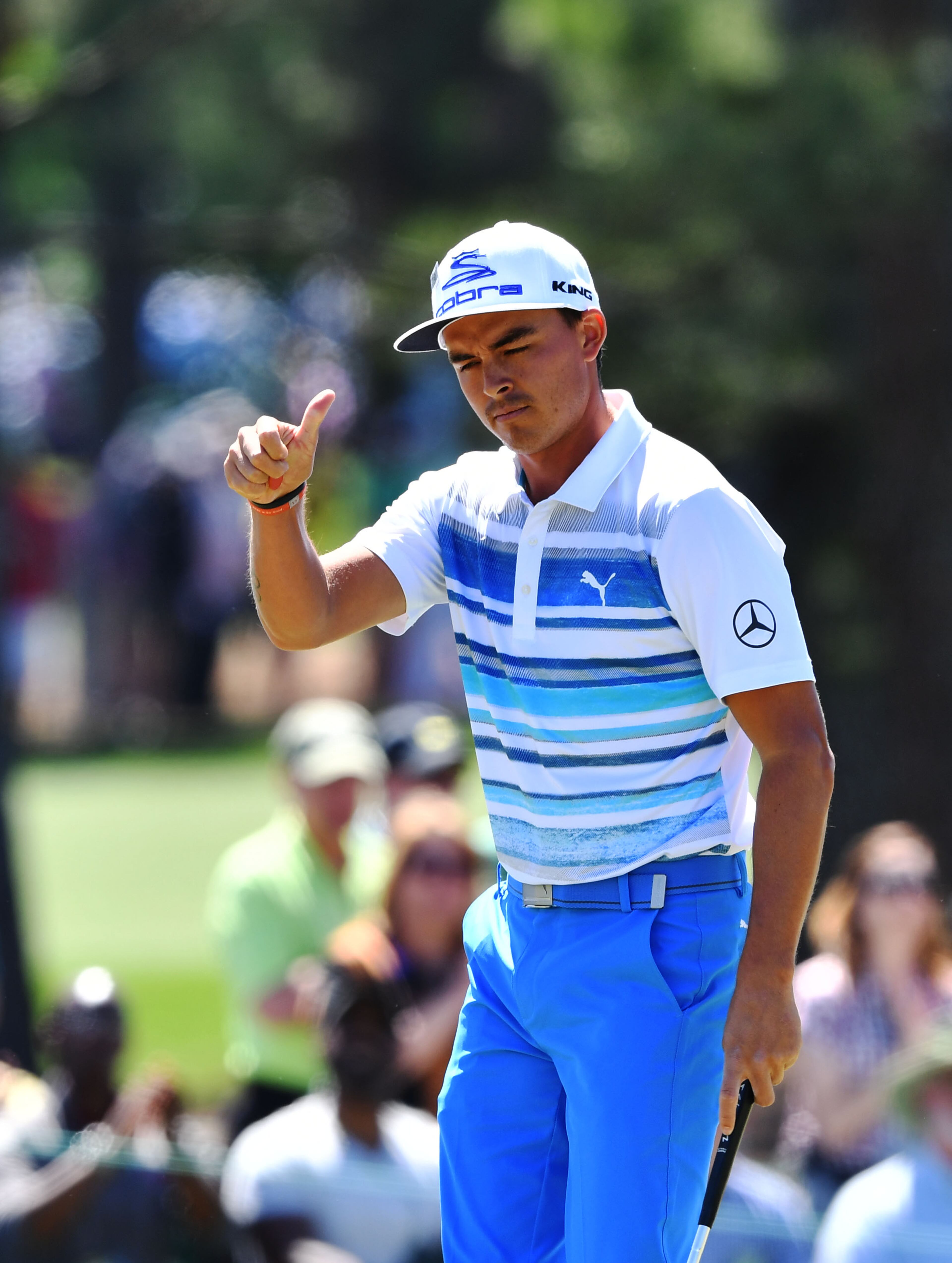 April 8, 2017 AUGUSTA Rickie Fowler gives a thumbs up to Thomas Pieters following a chip to the green on the 2nd hole. Play begins in the third round of the 81st Masters tournament at the Augusta National Golf Club, Saturday, April 8, 2017. BRANT SANDERLIN / SPECIAL