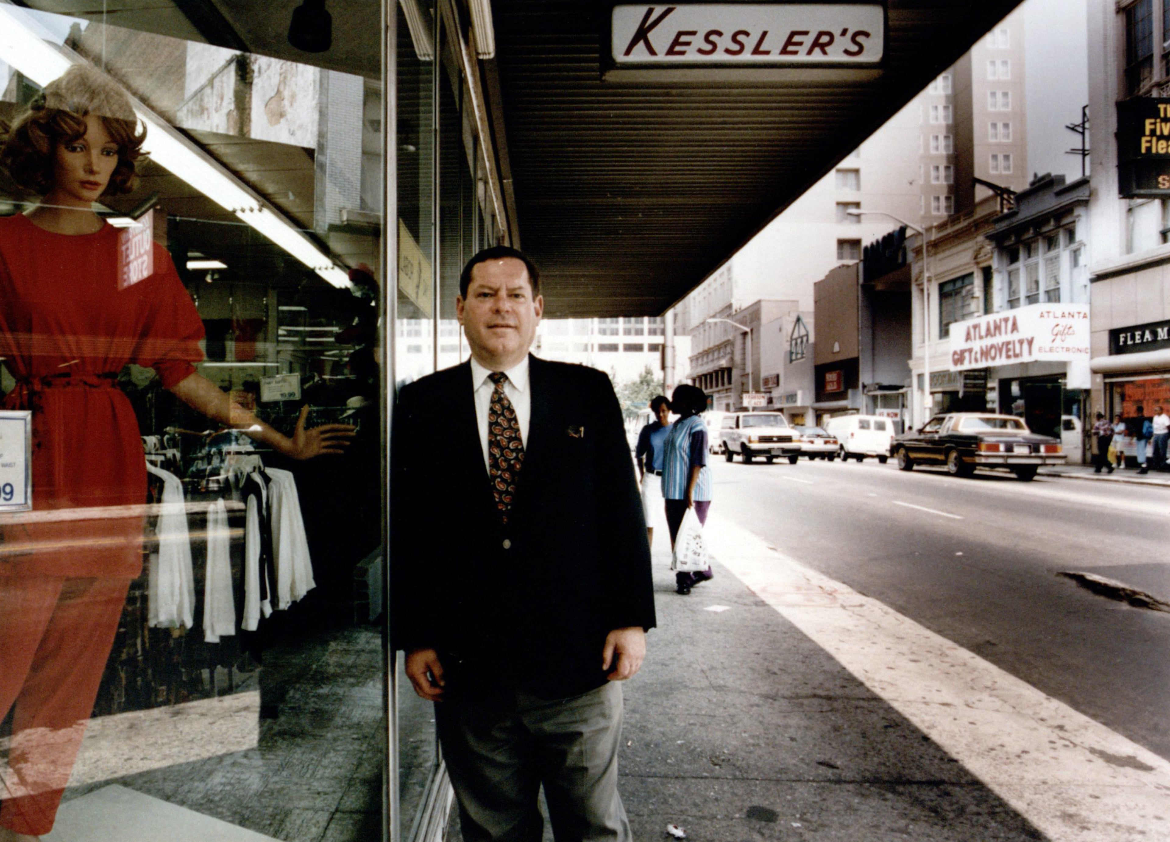 Jerry Kessler in front of his store, Kessler's, on Broad Street, August 26, 1993