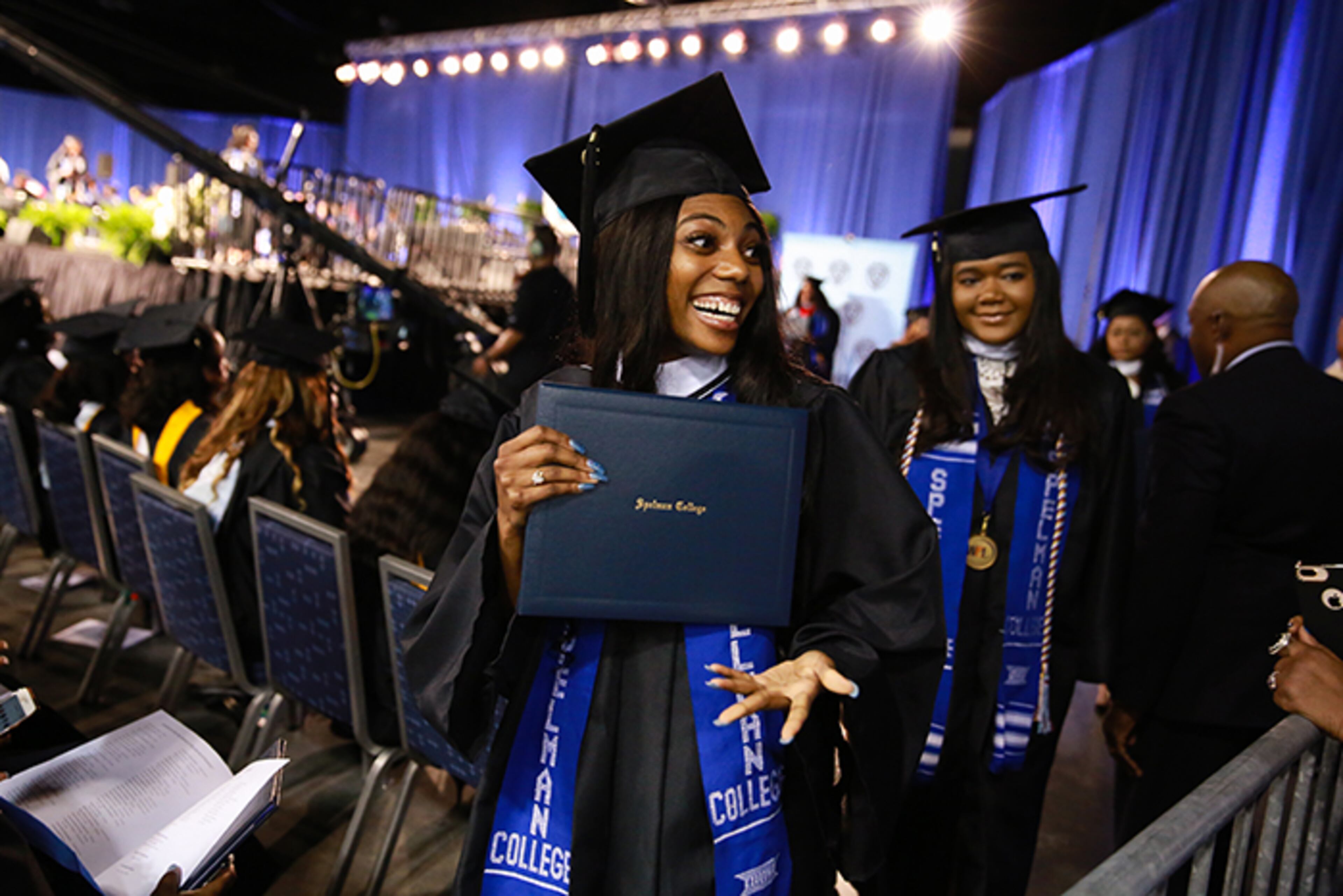 A woman expresses emotion after receiving her degree at the 132nd Spelman College commencement ceremony on Sunday, May 19, 2019, at the Georgia International Convention Center. (Photo: ELIJAH NOUVELAGE/SPECIAL TO THE AJC)