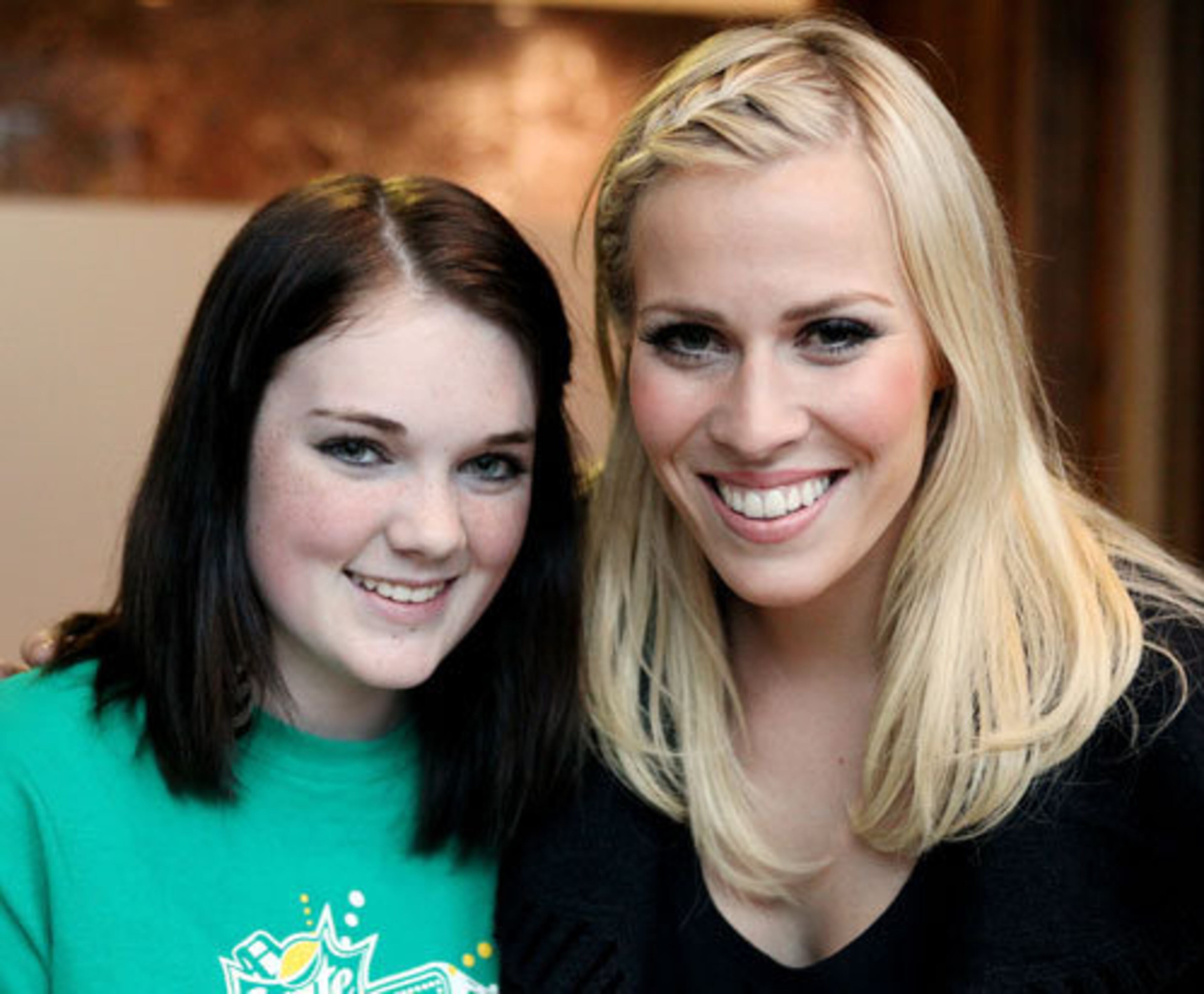 Atlantan Miranda Lynch, left, poses with British pop star Natasha Bedingfield after rehearsals for a Sprite Refreshing Films project at the Coke Headquarters in Atlanta on Thursday, Feb. 3. The project is giving four local Atlanta teens the chance to create, shoot and direct a film as part of an all-youth crew.