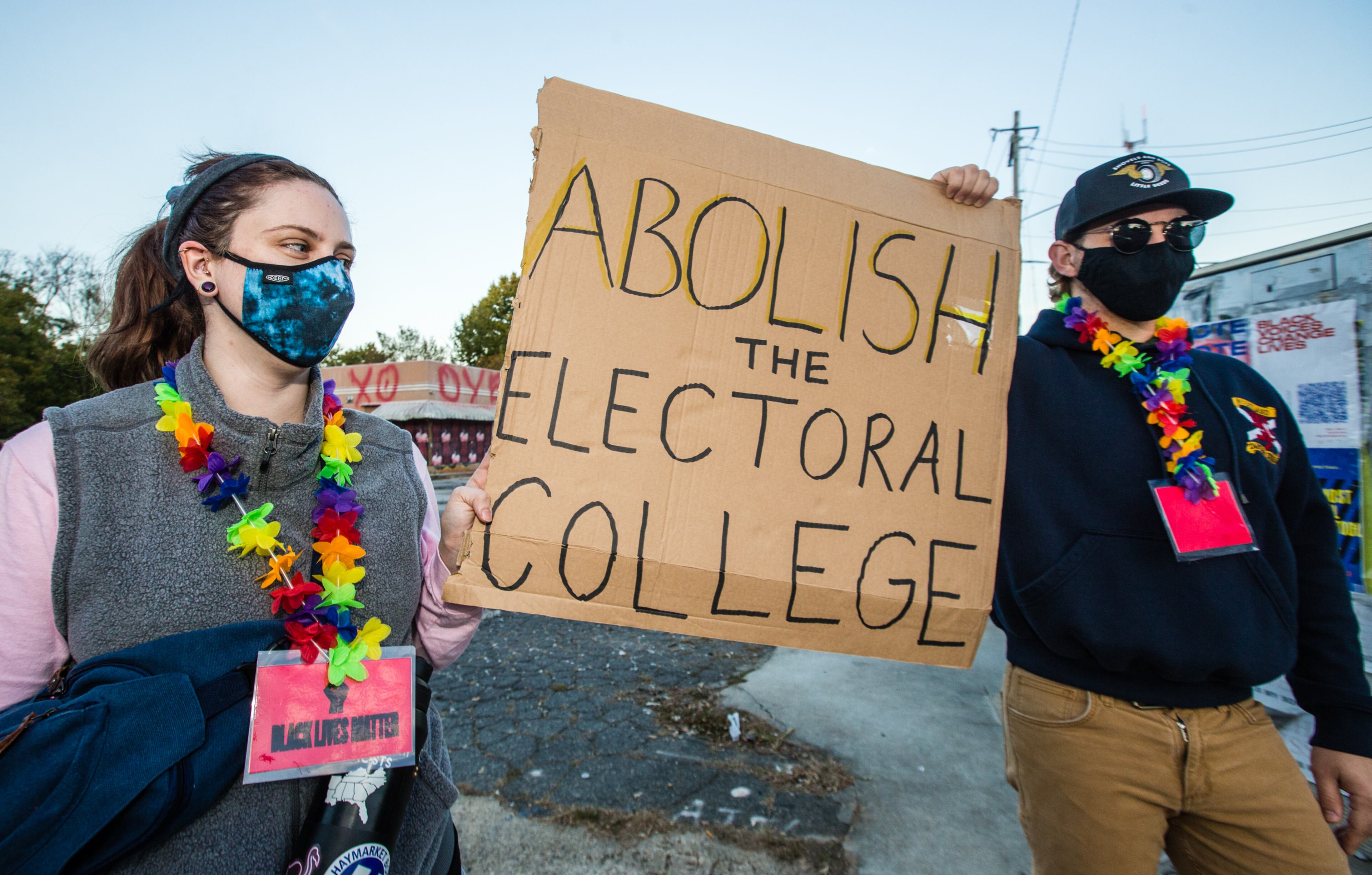Refuse Facism organizes and shows up for another evening of demonstrations at the corner of Memorial Drive and Boulevard on Friday, Nov 6, 2020. The group of mainly Cabbagetown residents, have demonstrated nightly since the election and every week night since June 4. (Jenni Girtman for The Atlanta Journal-Constitution)