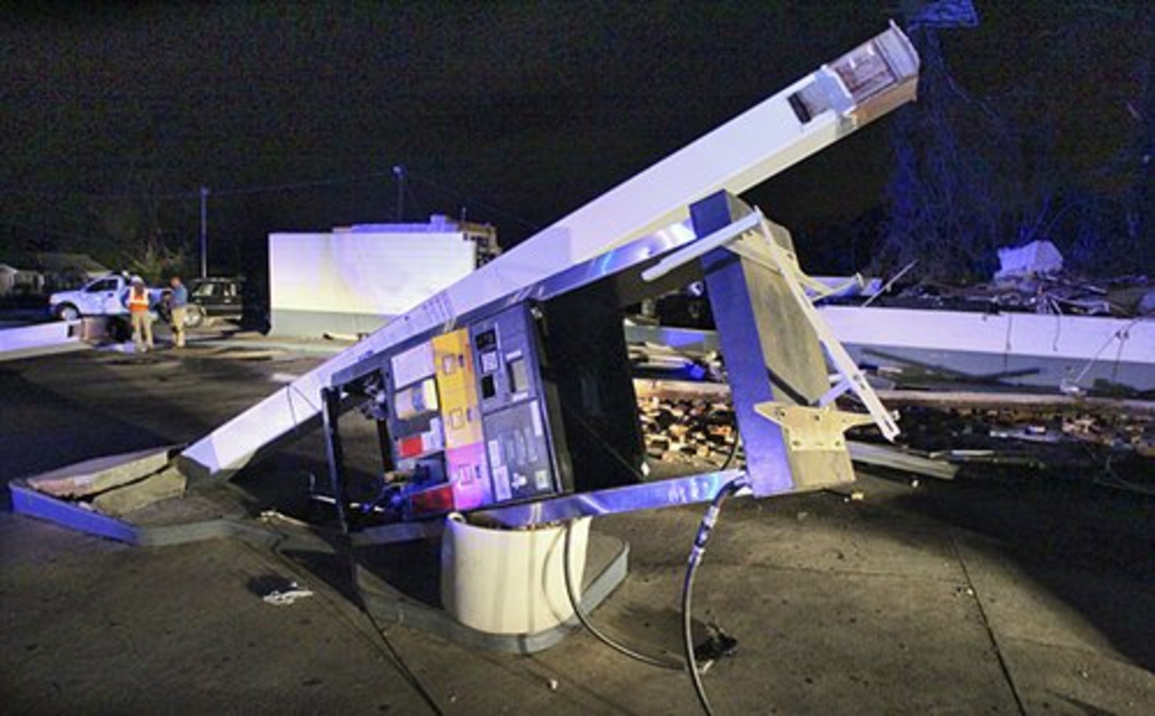 Gas pumps at a Shell convenience store that was destroyed Thursday, Apr. 28, 2011, on the corner of School Road and US 19 /41 in Sunny Side, which is near Griffin.