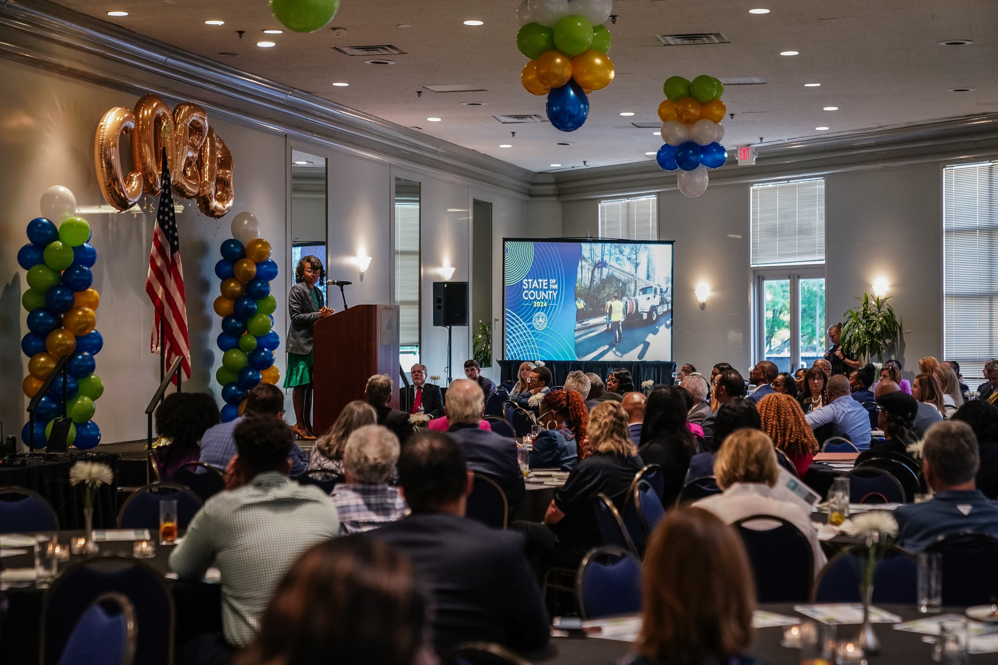 Lisa Cupid, Chairwoman of the Cobb County Board of Commissioners, delivers the Cobb County State of the County address at the Cobb Galleria Center on Thursday, May 16, 2024, in Atlanta. (Elijah Nouvelage for The Atlanta Journal-Constitution)