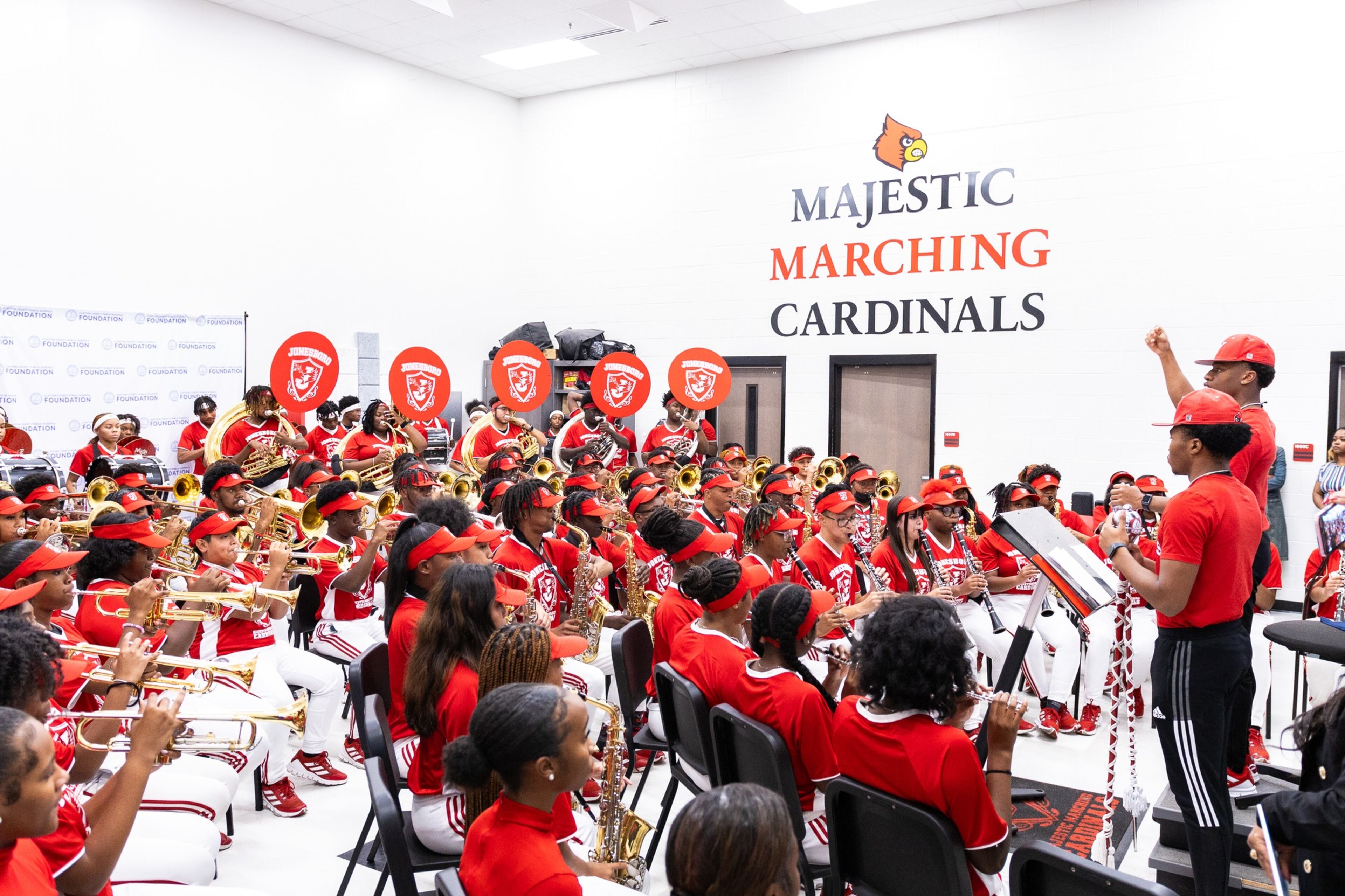 The Jonesboro High School Mighty Marching Cardinals recently received a $25,000 donation to go toward their 2024 Macy’s Thanksgiving Parade trip. (Courtesy of Clayton County Public Schools/Facebook)