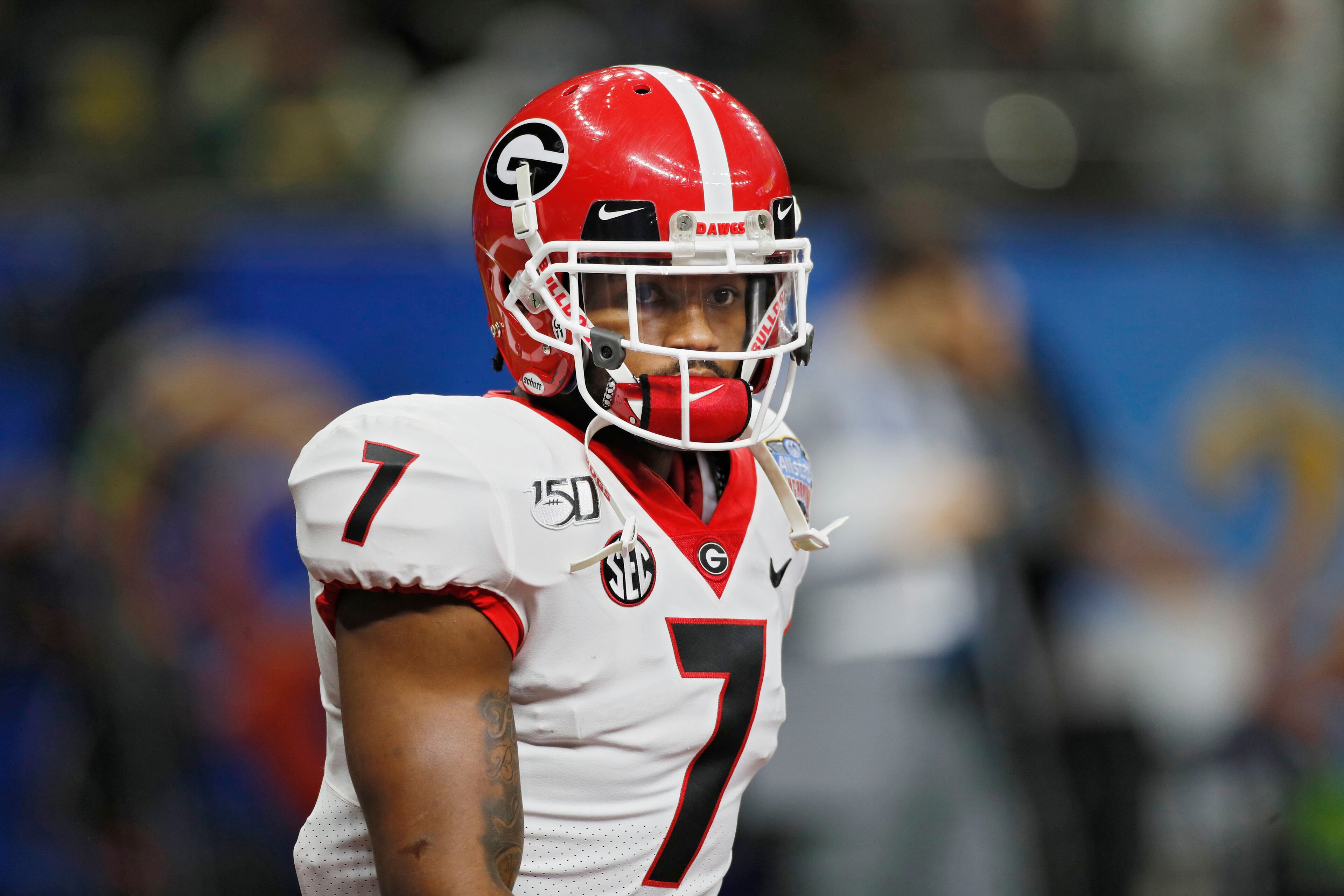 Georgia Bulldogs running back D'Andre Swift (7) was suited up for warmups. Bob Andres bandres@ajc.com