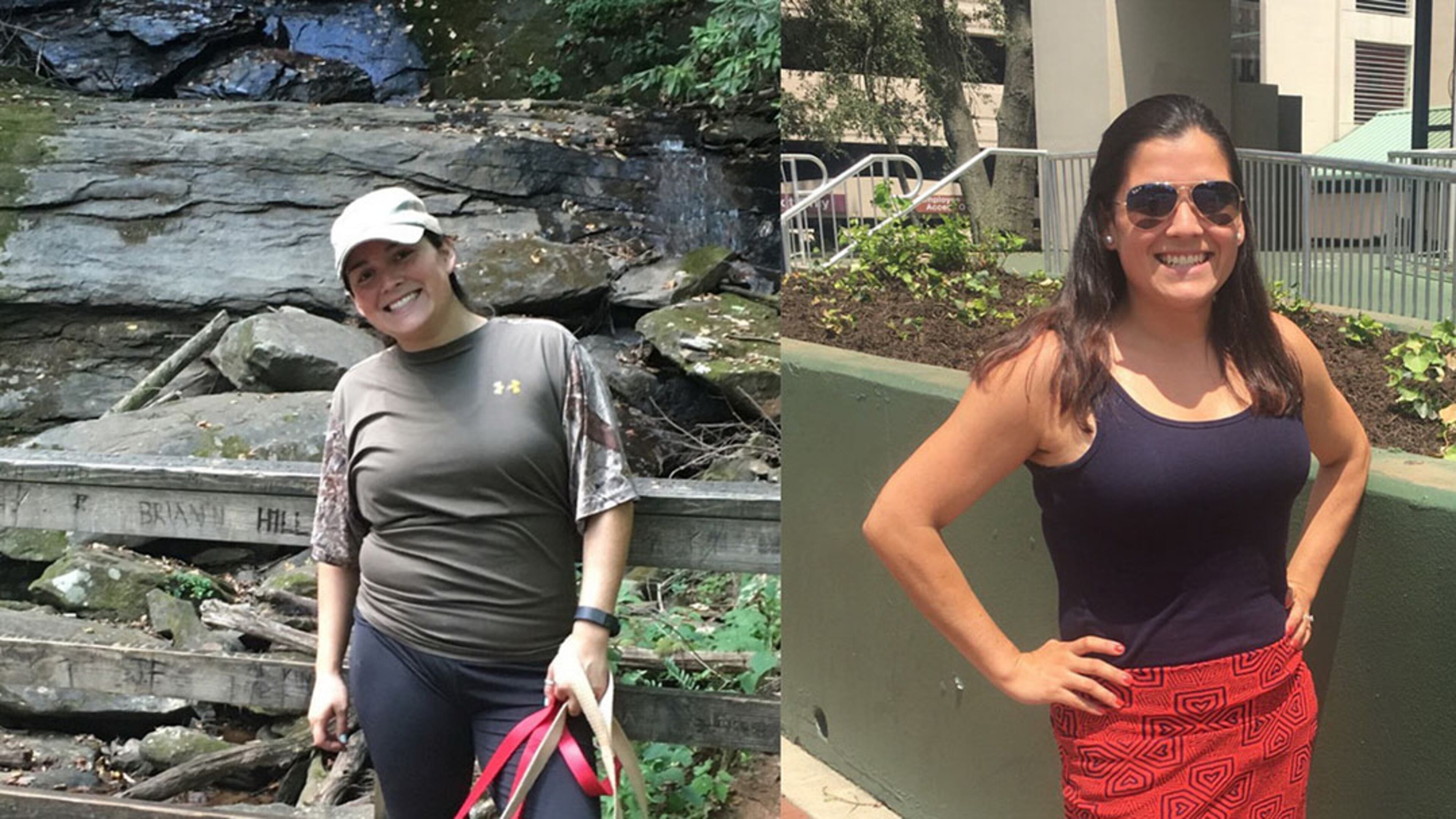 Melinda Watts weighed 160 pounds when the photo on the left was taken in October 2016. In the photo on the right, taken in August, Watts weighed 143 pounds. (Photographs contributed by Melinda Watts)