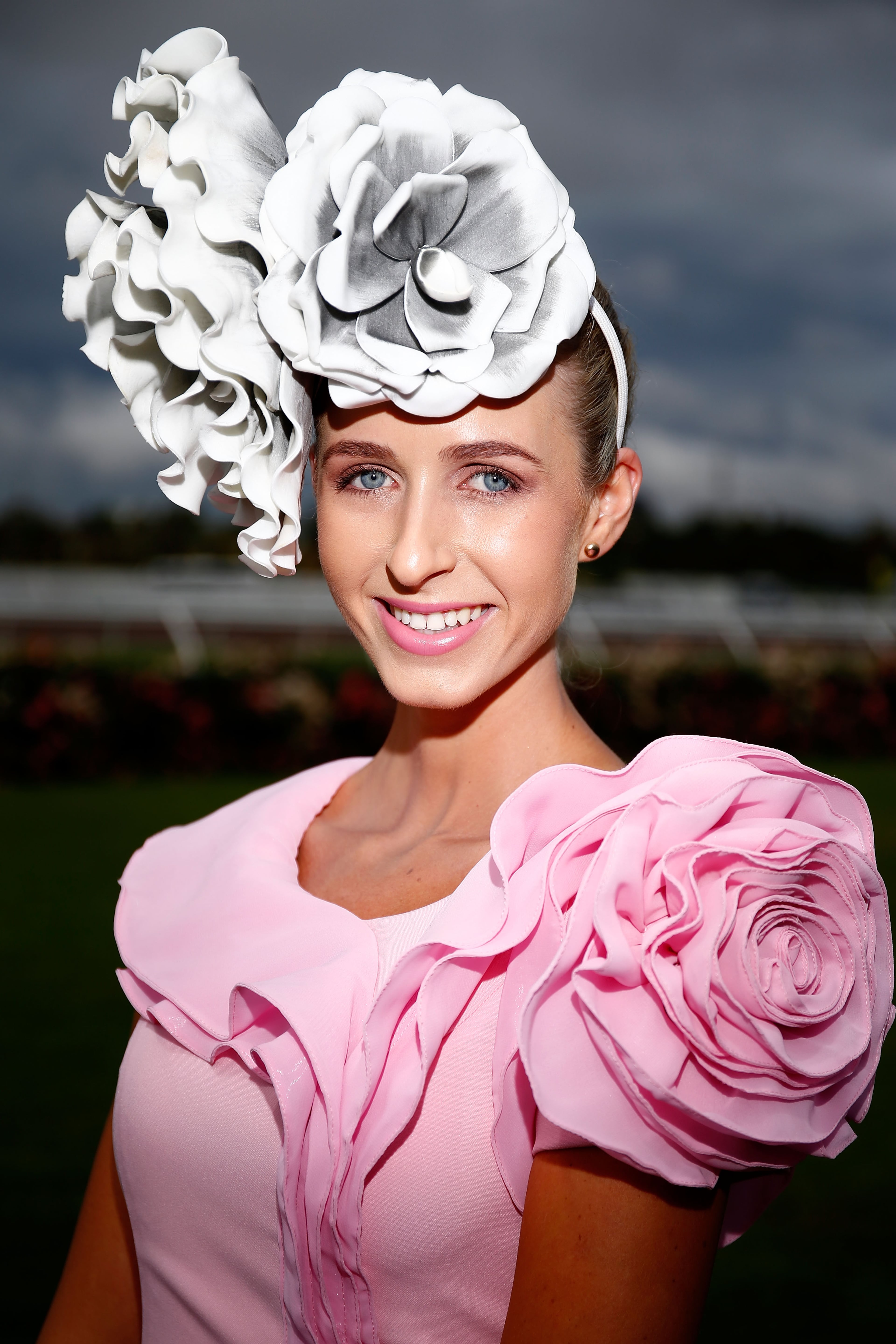 MELBOURNE, AUSTRALIA - NOVEMBER 05: A Myer Fashions on the Field entrant poses on Crown Oaks Day at Flemington Racecourse on November 5, 2015 in Melbourne, Australia. (Photo by Zak Kaczmarek/Getty Images for the VRC)