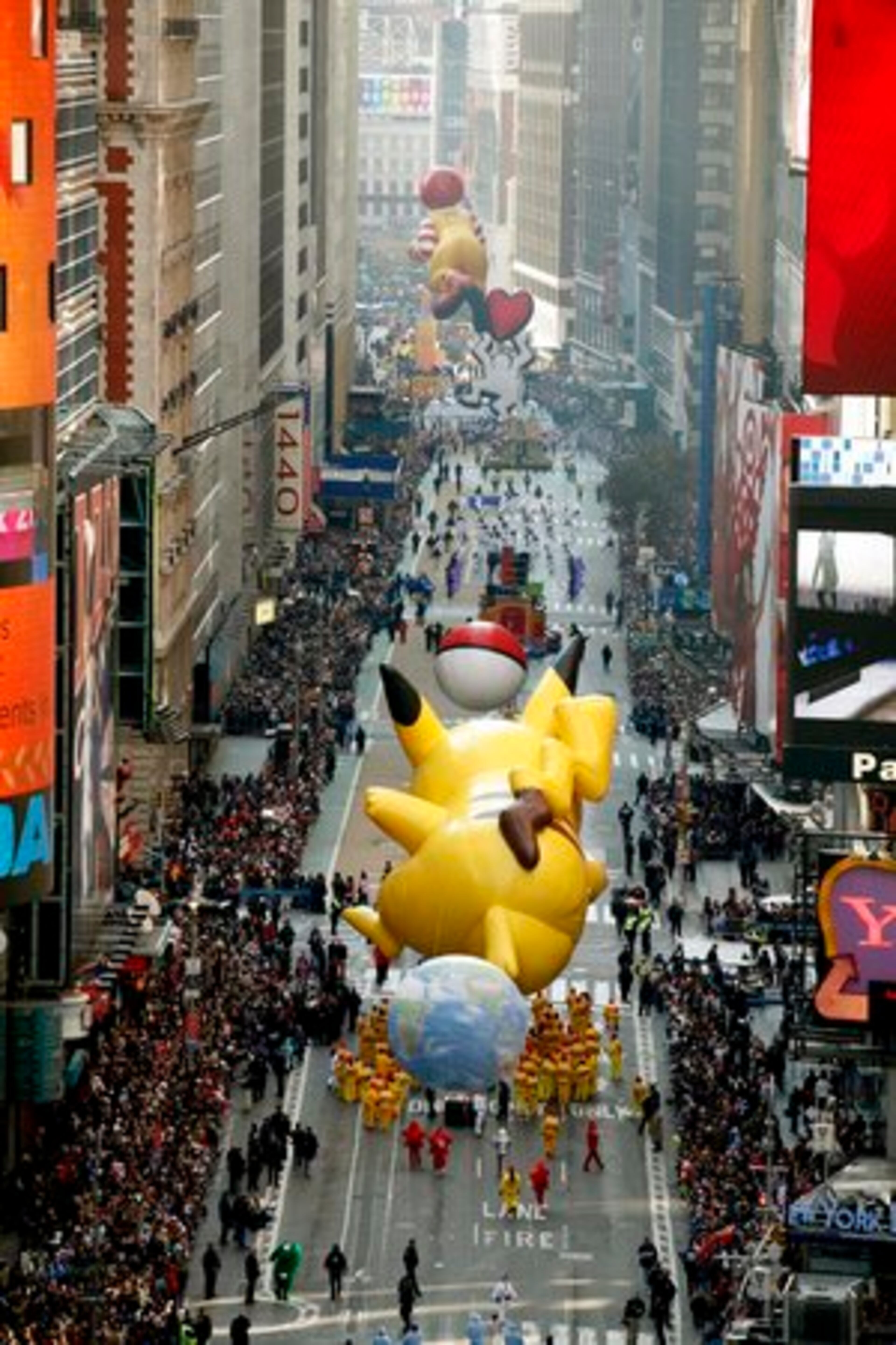 The view as balloons float along Broadway.