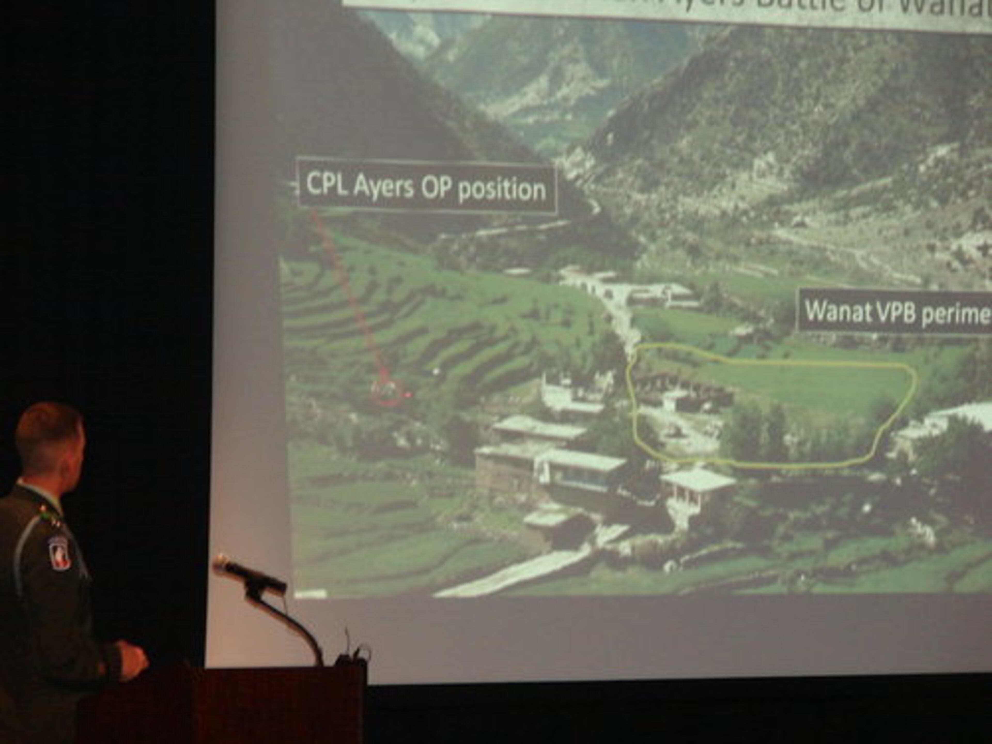 Ayers' commander, Capt. Matt Meyer, talks about the desperate Afghanistan battle in austere and inhospitable terrain. Ayers held a machine gun post until he was killed. He received the Army's third-highest decoration for valor in battle.