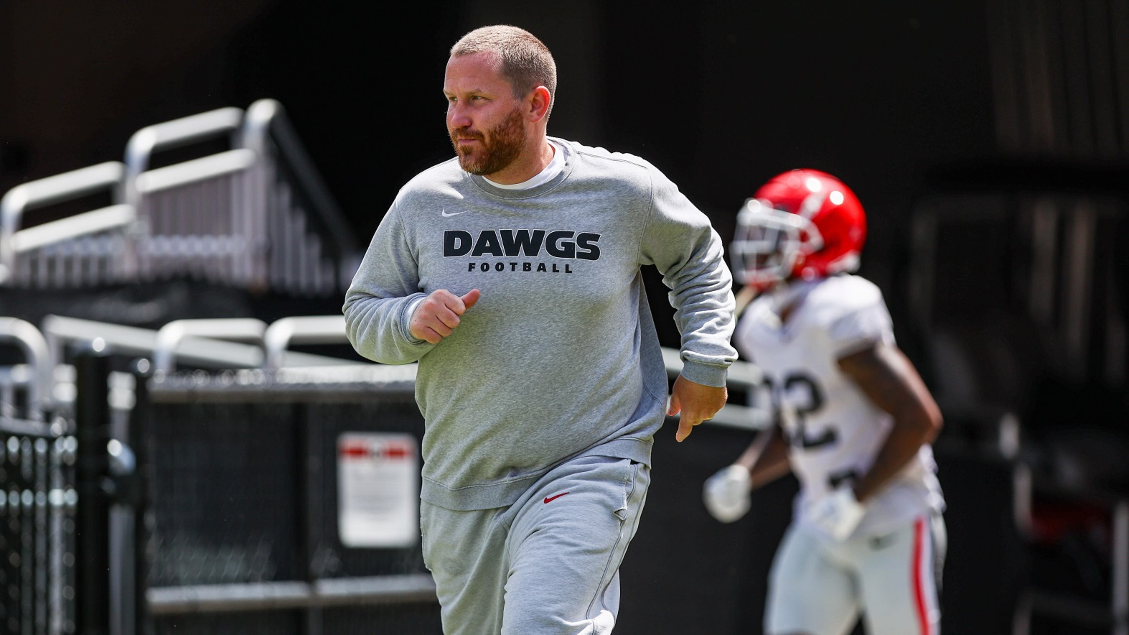 Georgia co-defensive coordinator Glenn Schumann during UGA’s scrimmage on Dooley Field at Sanford Stadium in Athens, Ga., on Saturday, Aug. 12, 2023. (Tony Walsh/UGAAA)