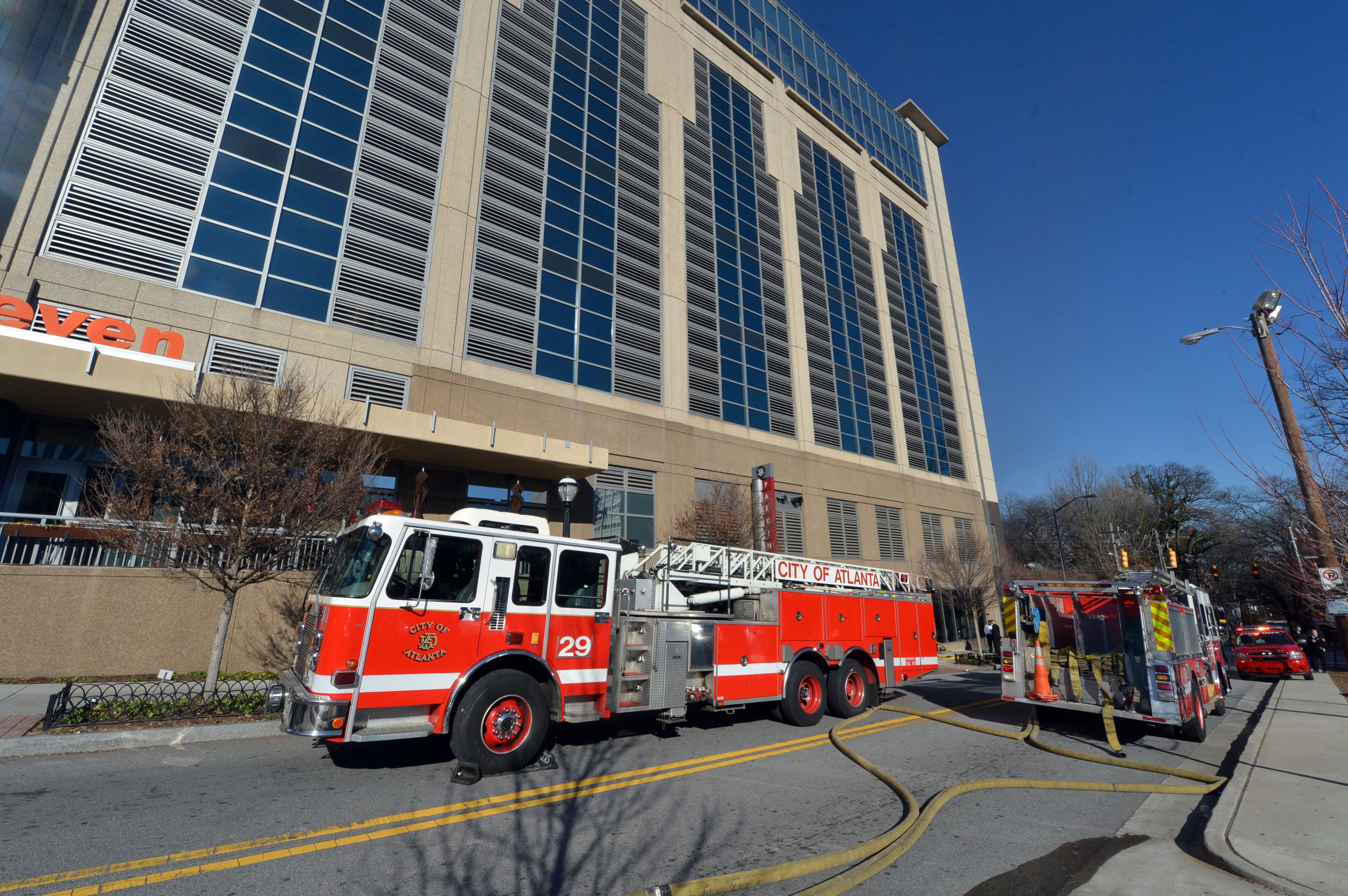 The Loews Atlanta Hotel on Peachtree Street was temporarily evacuated Thursday afternoon due to a fire in the hotel's garage.
