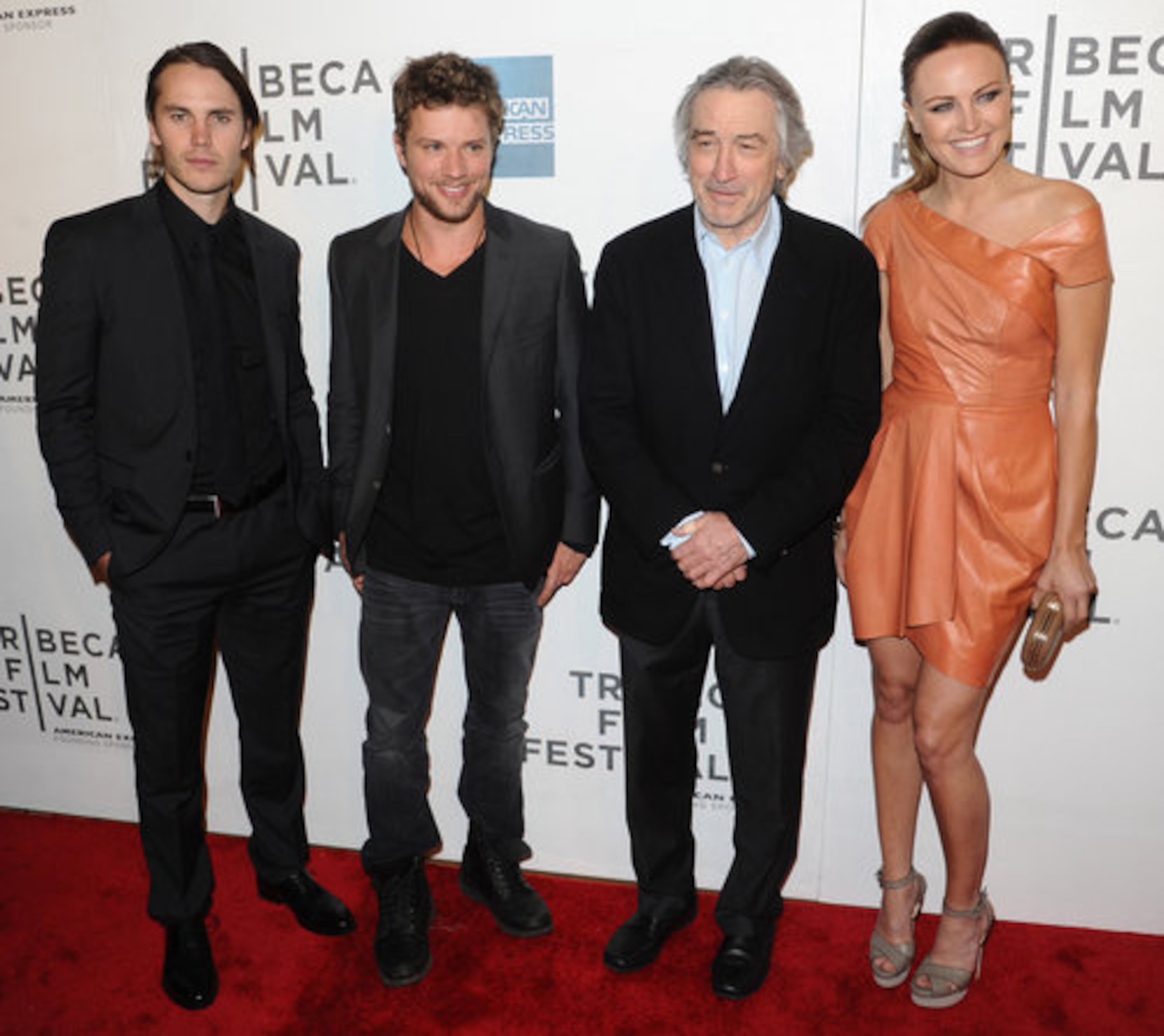 From left, actors Taylor Kitsch, Ryan Phillippe, Robert De Niro and Malin Ackerman attend the premiere of "The Bang Bang Club" during the 2011 Tribeca Film Festival on Thursday, April 21, 2011, in New York.