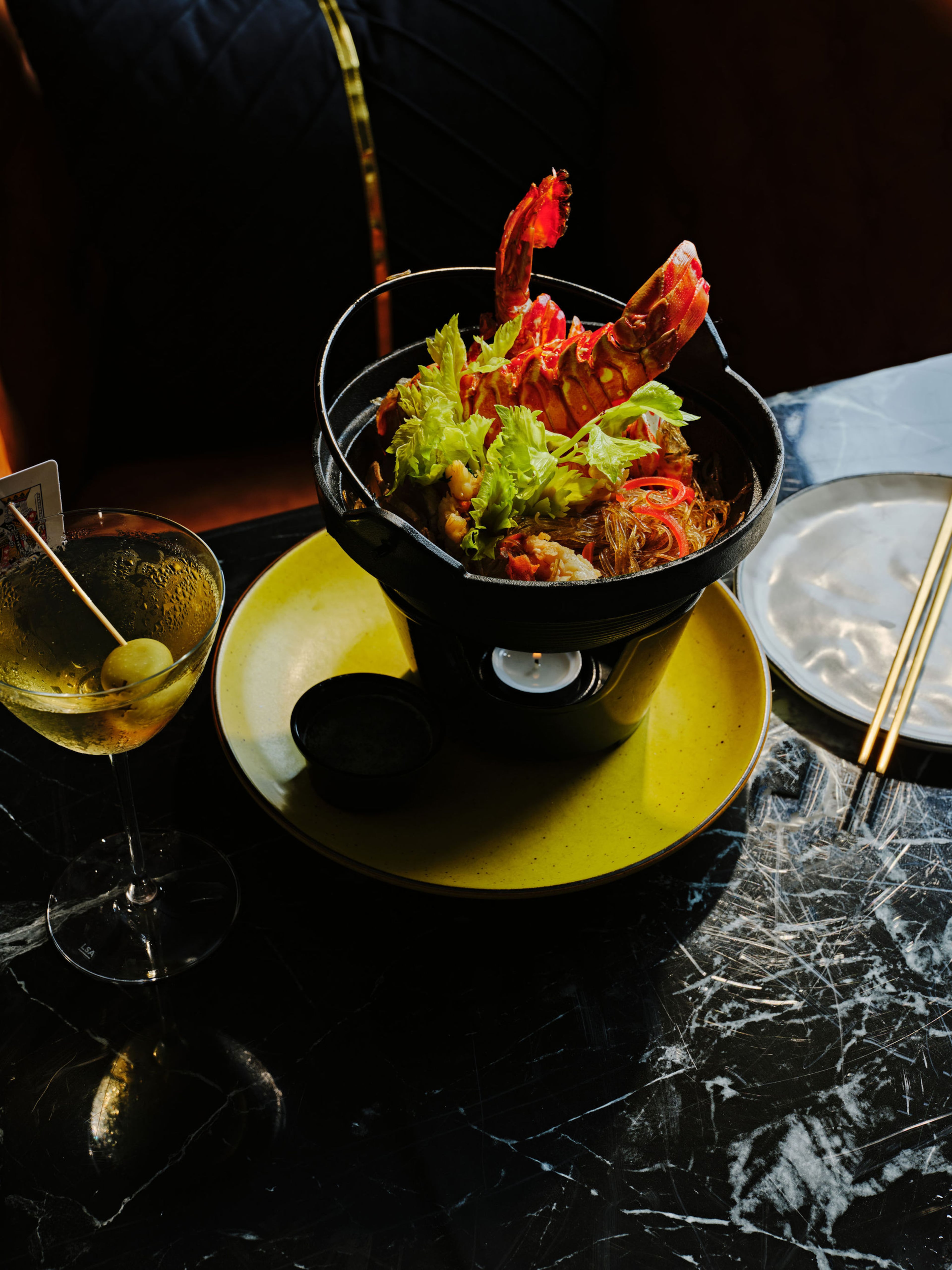 The lobster in a pot at Blackjack Bar Tapas was served in an iron bowl over a live flame. (Courtesy of Andrew Thomas Lee/Blackjack Bar Tapas)