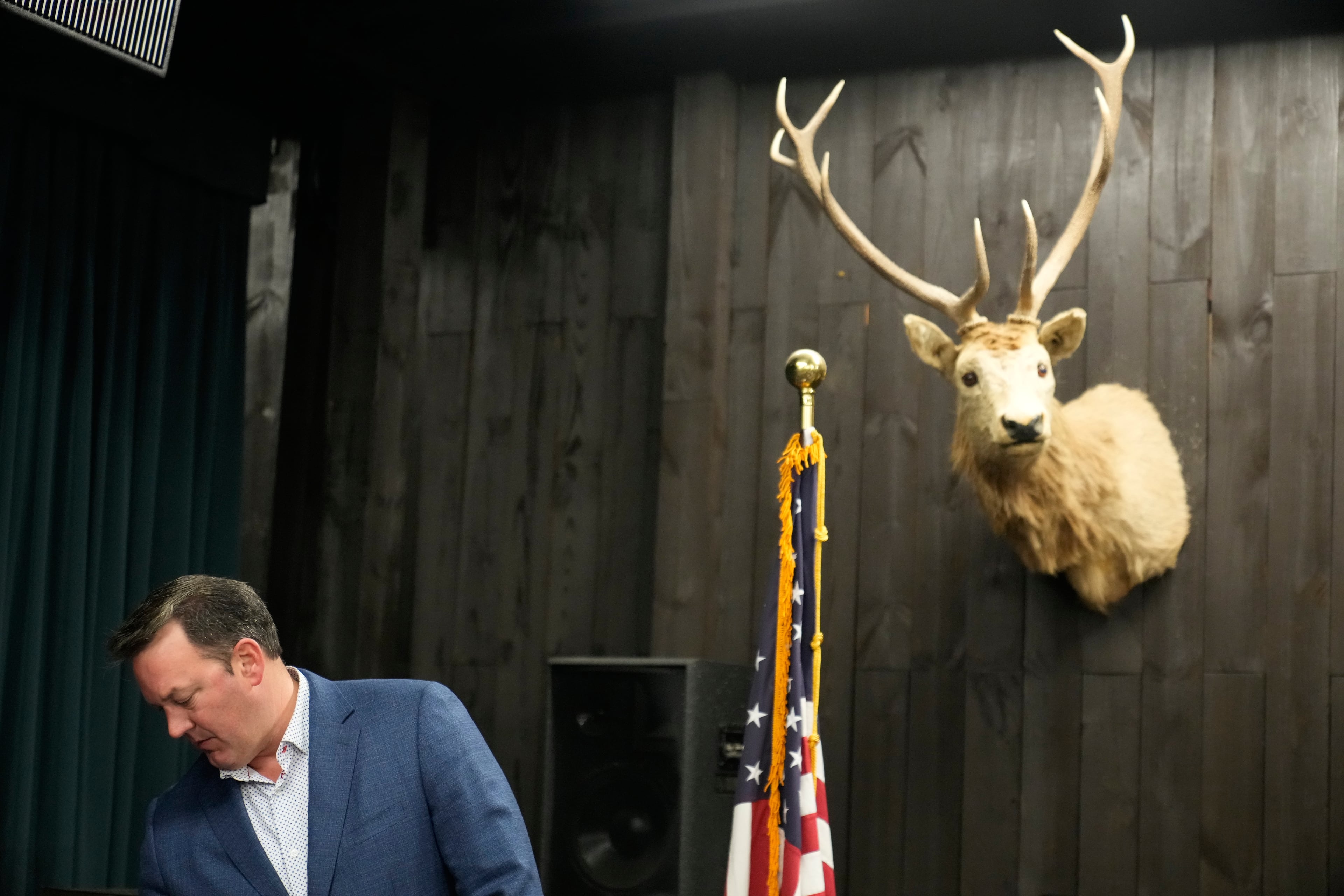 Lt. Gov. Burt Jones, a Republican candidate for Georgia governor, speaks to supporters Tuesday in Smyrna. (Brynn Anderson/AP)