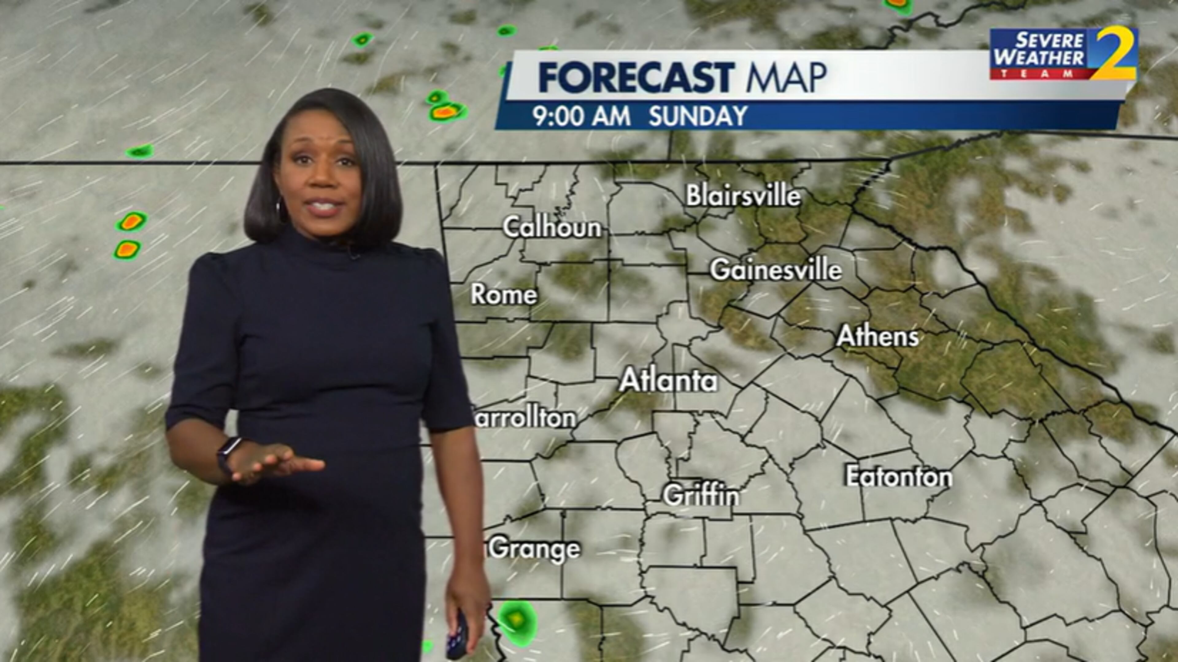 Channel 2 Action News meteorologist Eboni Deon expects late showers to hit metro Atlanta on Sunday.