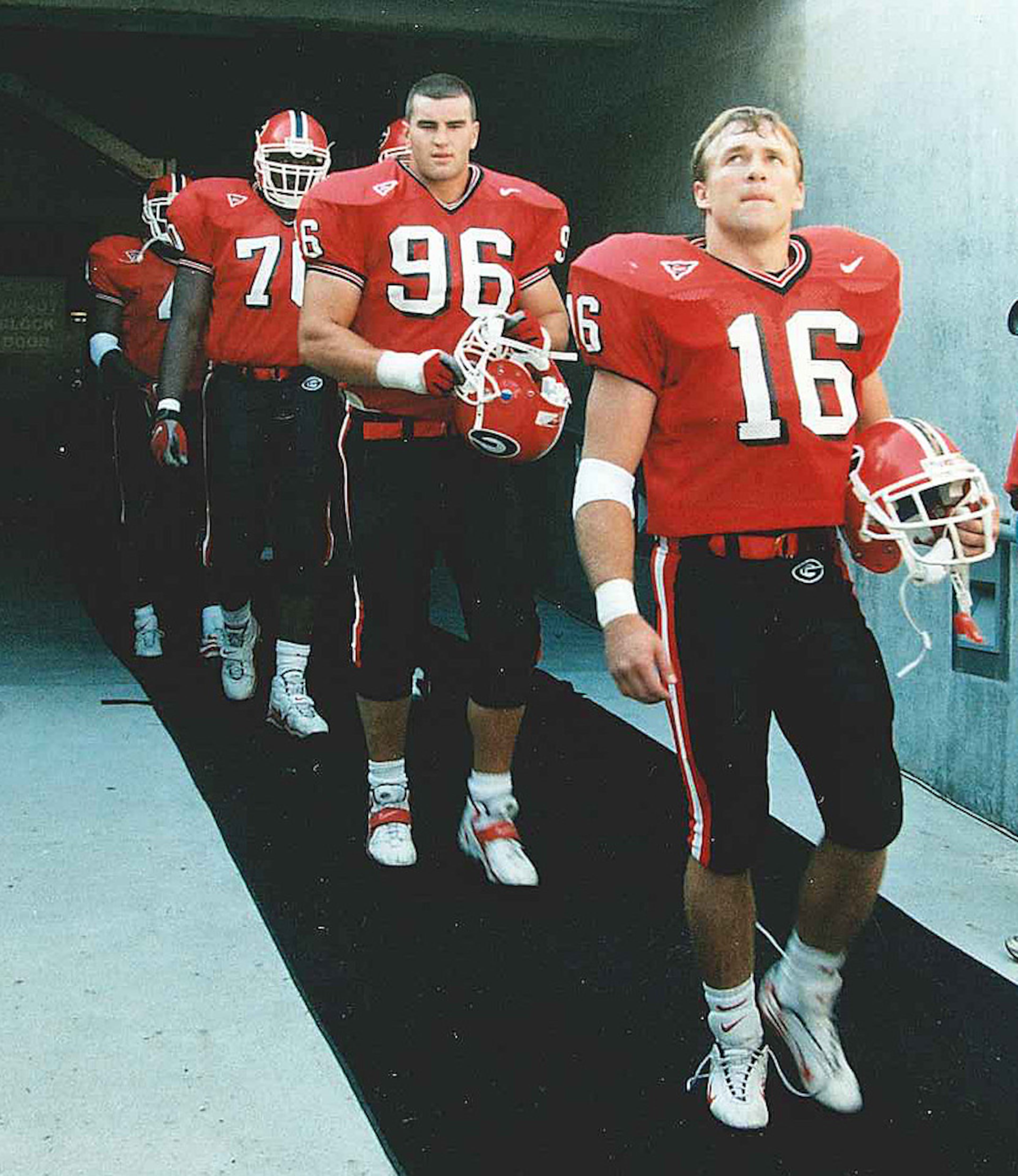 Kirby Smart (16) and his teammates wore black pants with red jerseys for this game. (Photo courtesy of UGA Athletics)