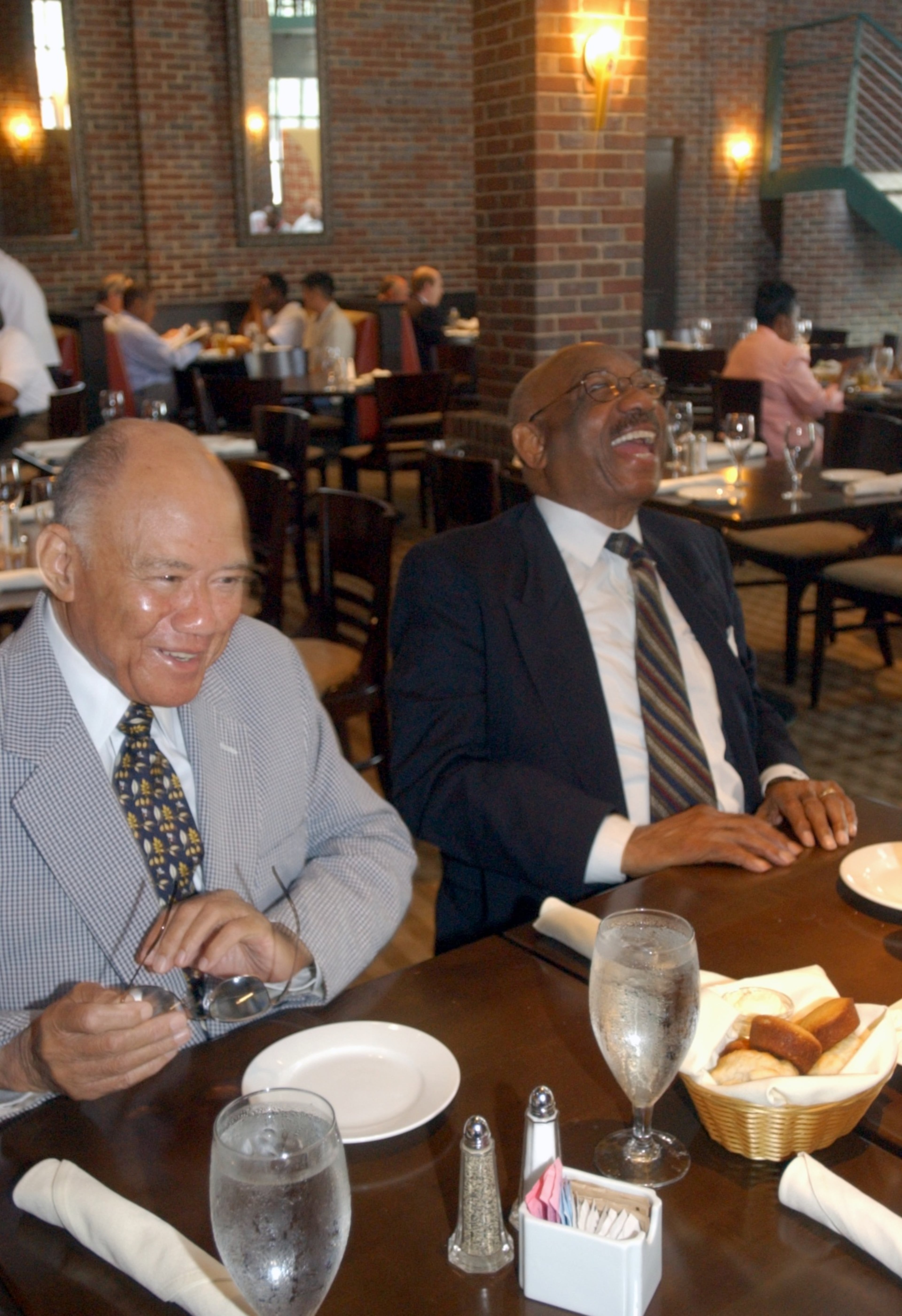 James Paschal (left) and Herman Russell at the Paschal's restaurant they co-owned on Northside Drive.