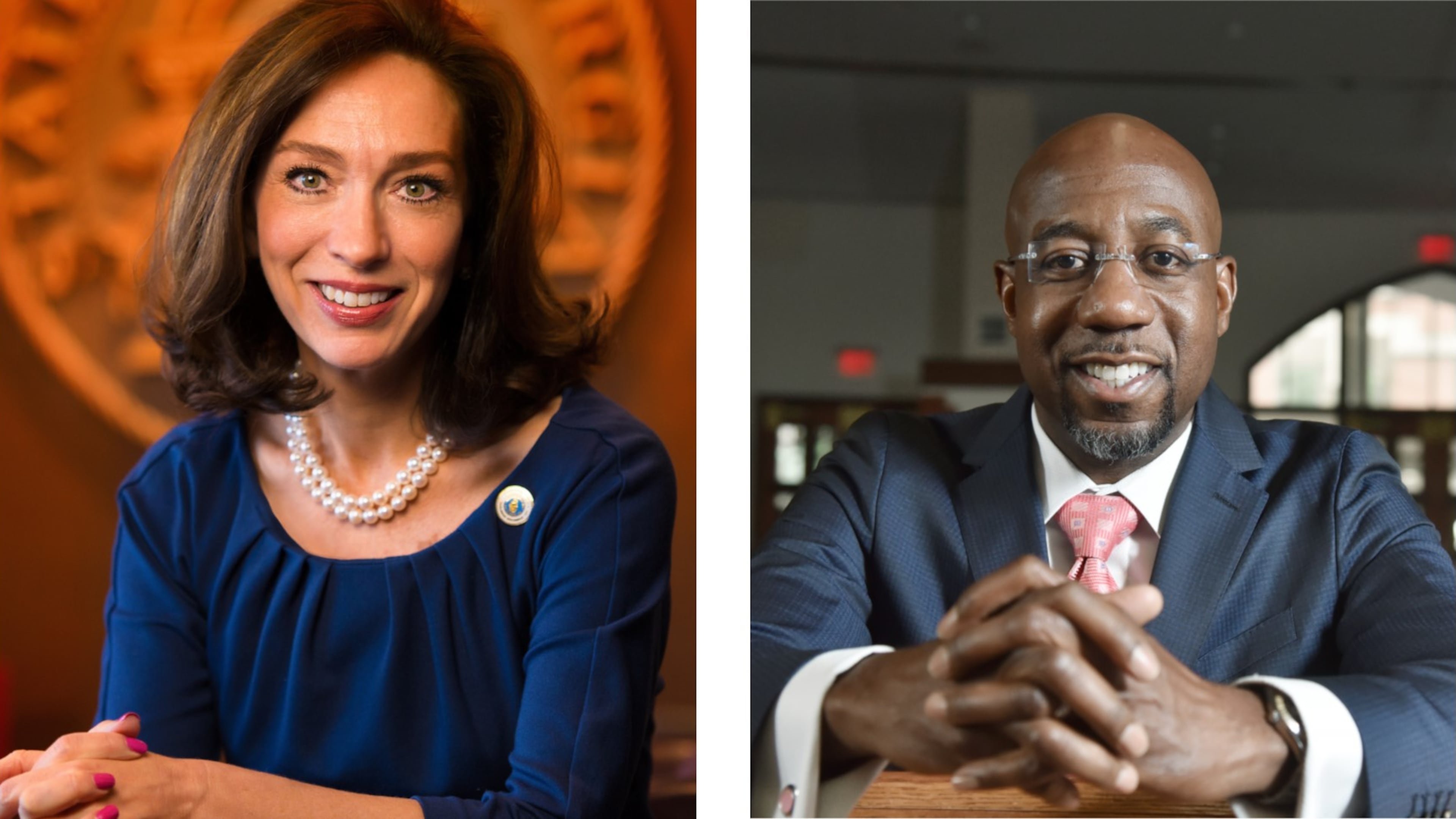 Former Columbus Mayor Teresa Tomlinson (left). Rev. Raphael Warnock of Ebenezer Baptist Church in Atlanta. AJC file photos.