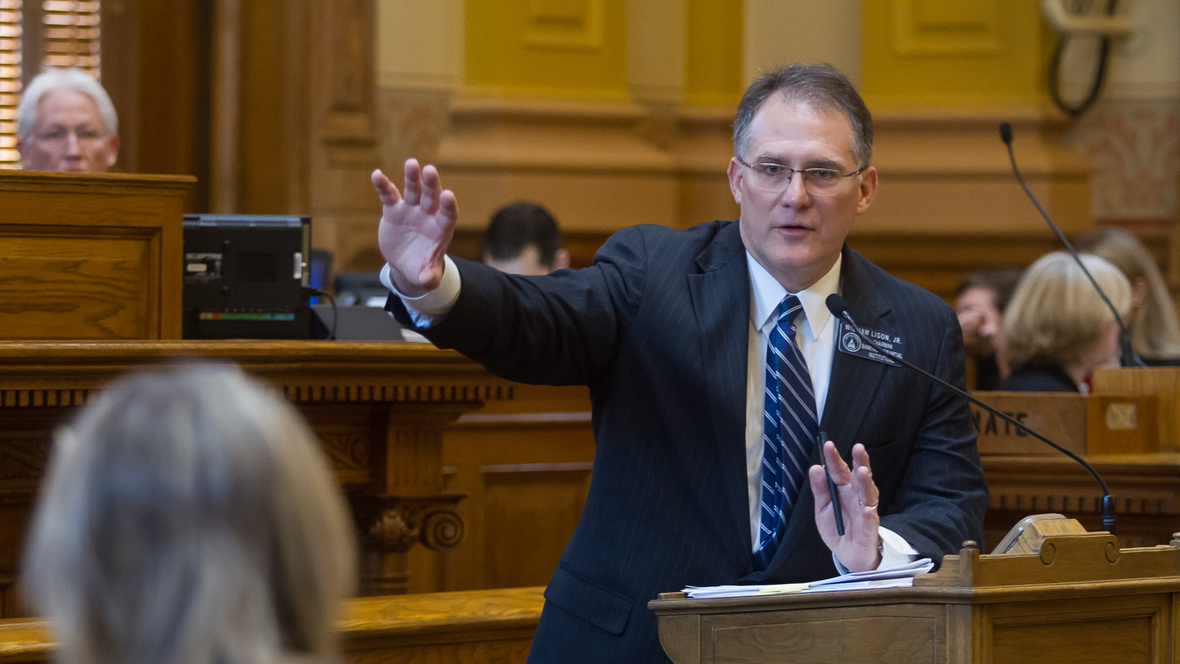 State Sen. William Ligon, R-Brunswick, talks before the vote on Senate Bill 375 in the State Capitol in Atlanta, Ga February 23, 2018. He is the lead sponsor of the campus speech legislation. STEVE SCHAEFER / SPECIAL TO THE AJC